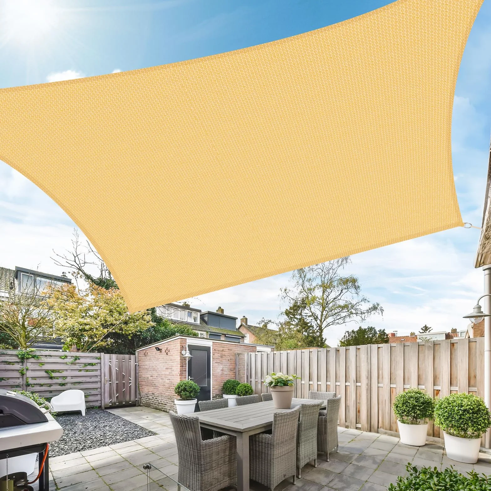 Duerer Voile d'ombrage Rectangulaire 3x4m Toile d'ombrage 95% UV Protecteur 185g/m² HDPE Sable