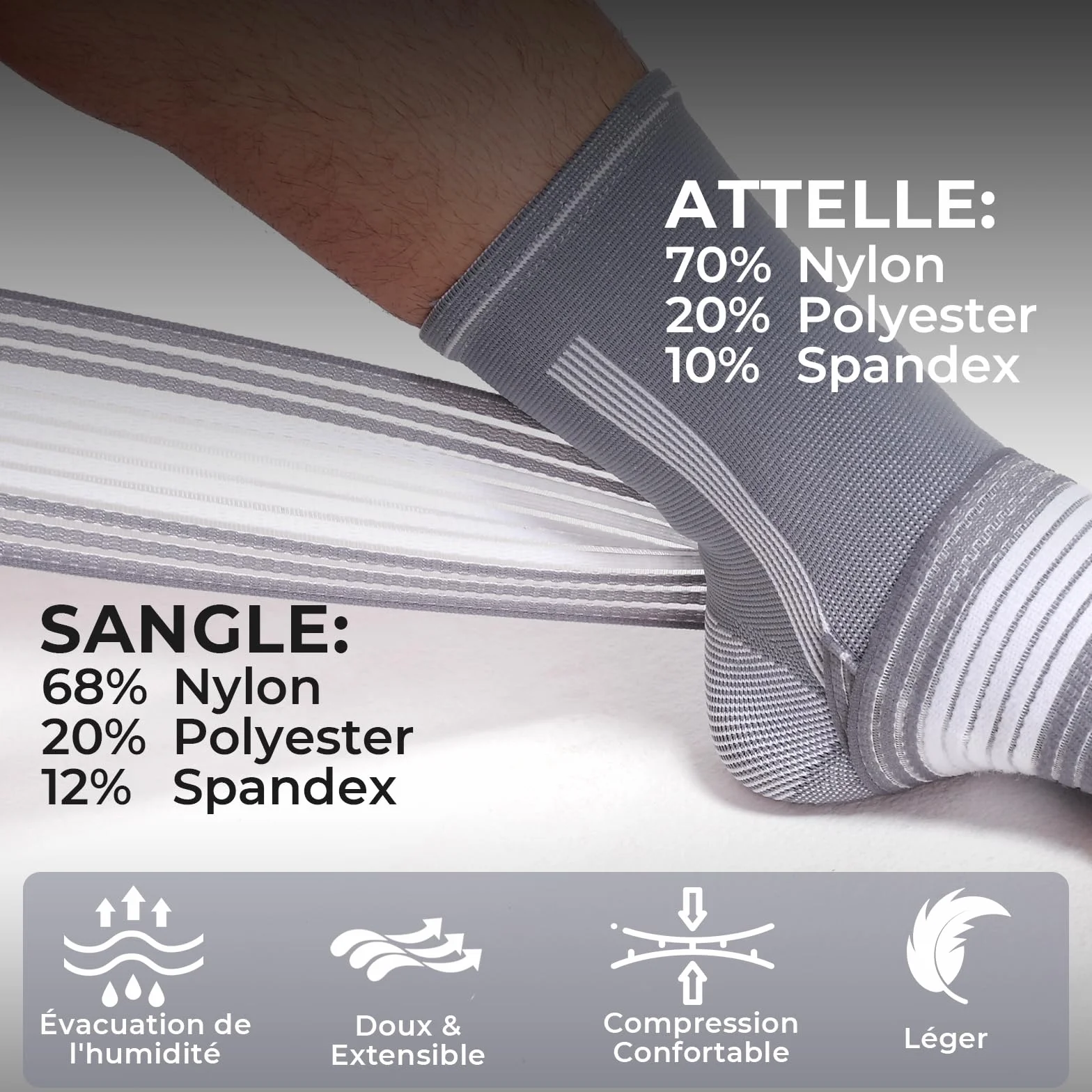 NEOtech Care Chevillière Compression AJUSTABLE - Protège-cheville pour gym sport - Ultra léger, élastique et respirant (Couleur grise, Taille M, 1 Unité)
