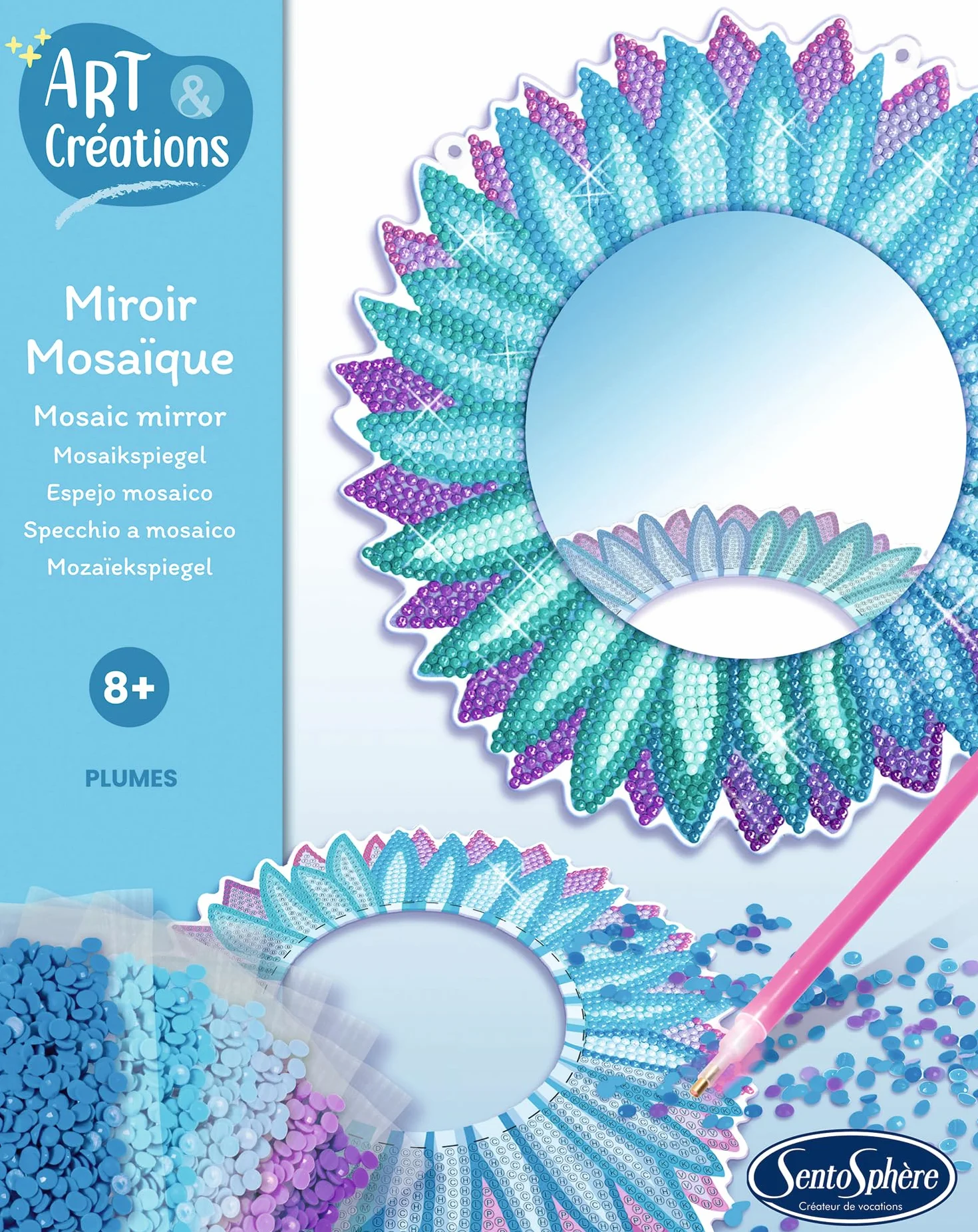 Art & Creations Miroir MOSAIQUE Plumes, Multicouleurs