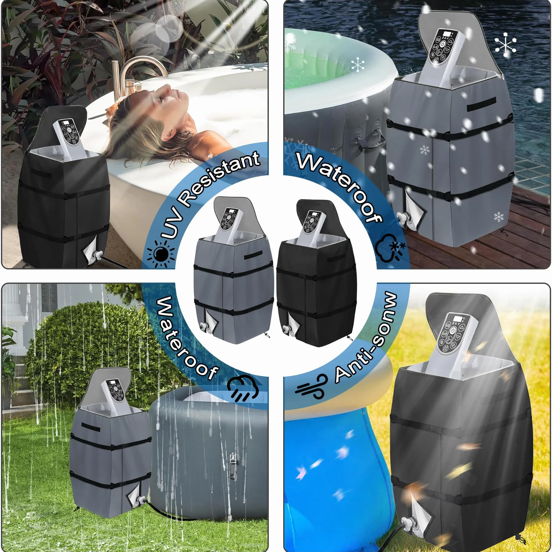 TZEKING Housse De Chauffage pour Spa Imperméable, Ajustable et Pliable - Couvercle De Pompe avec Cordon et Boucle