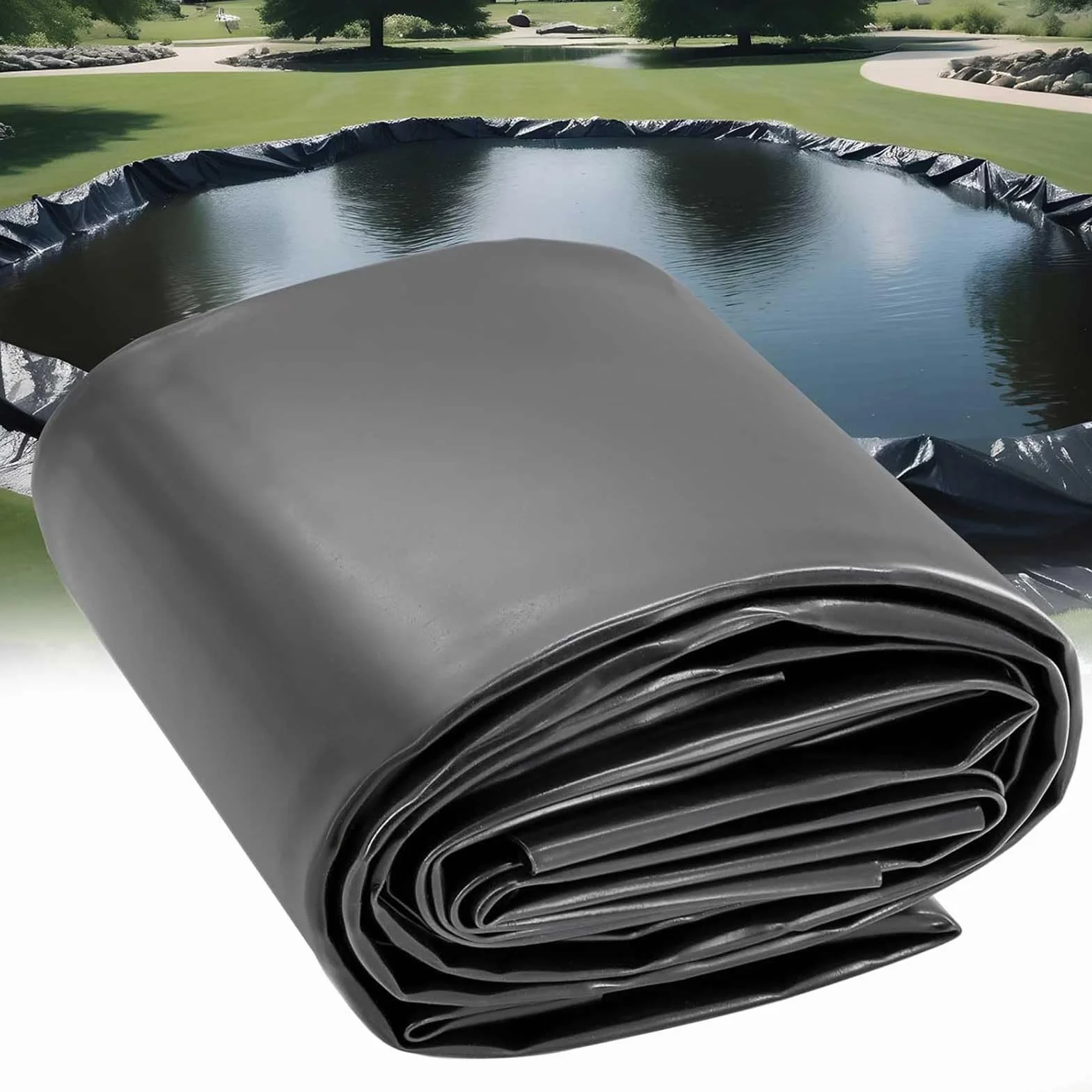 Bâche HDPE Revêtement de Bassin Noir 5x8m 6x10m 8x12m 10x15m Anti-Humidité Jardin Aquatique