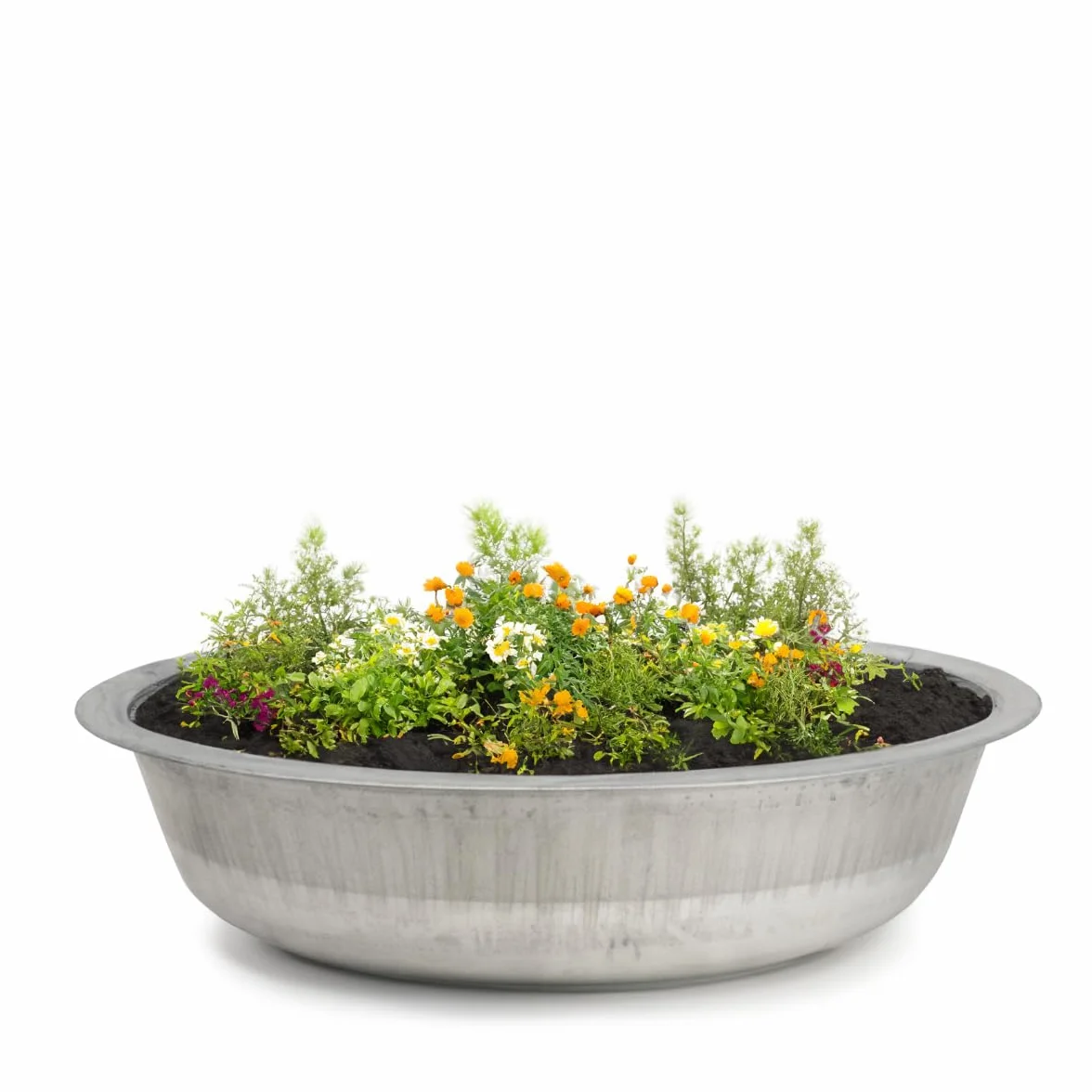 Grand seau en zinc 50 cm pour extérieur - Baignoire ronde jardinière fontaine solaire