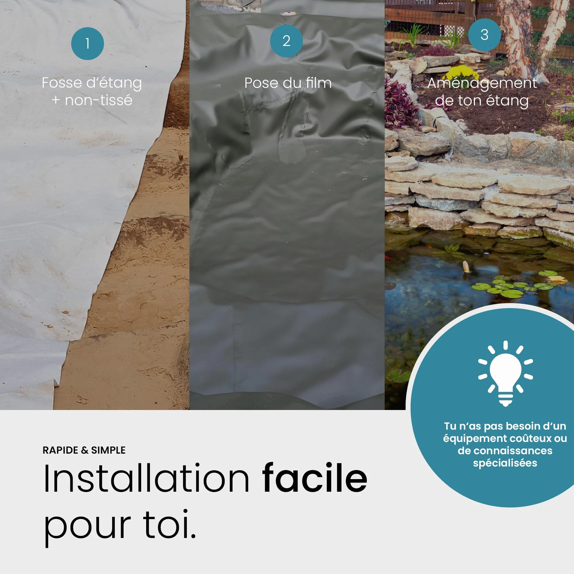 TeichVision bache Bassin PVC Noir 1 mm 6 m x 6 m
