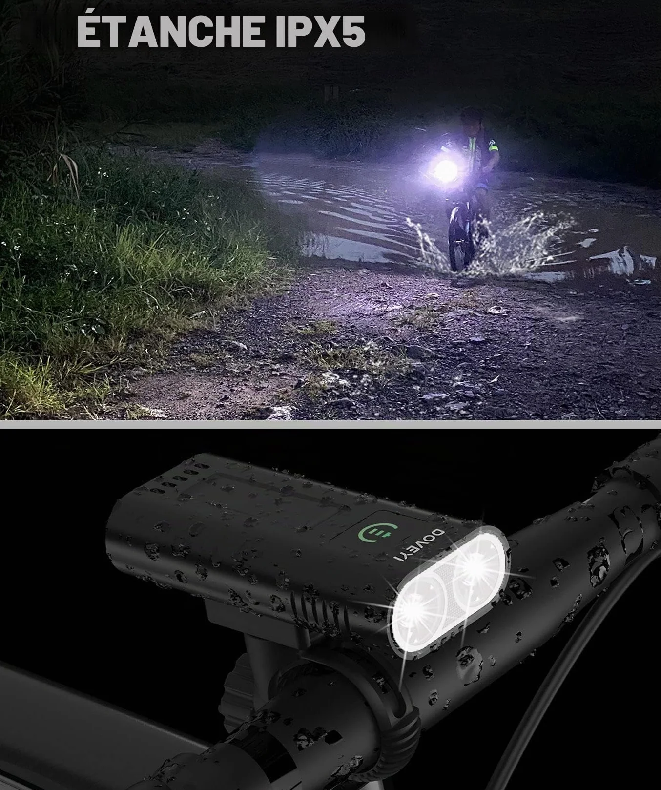 Éclairage vélo,Lampe Velo LED puissantes 6400mAh Phare de Luminosité 2400 Lumen Ensemble Lumière Vélo Rechargeable Étanche Avant et Arrière pour VTT, VTC