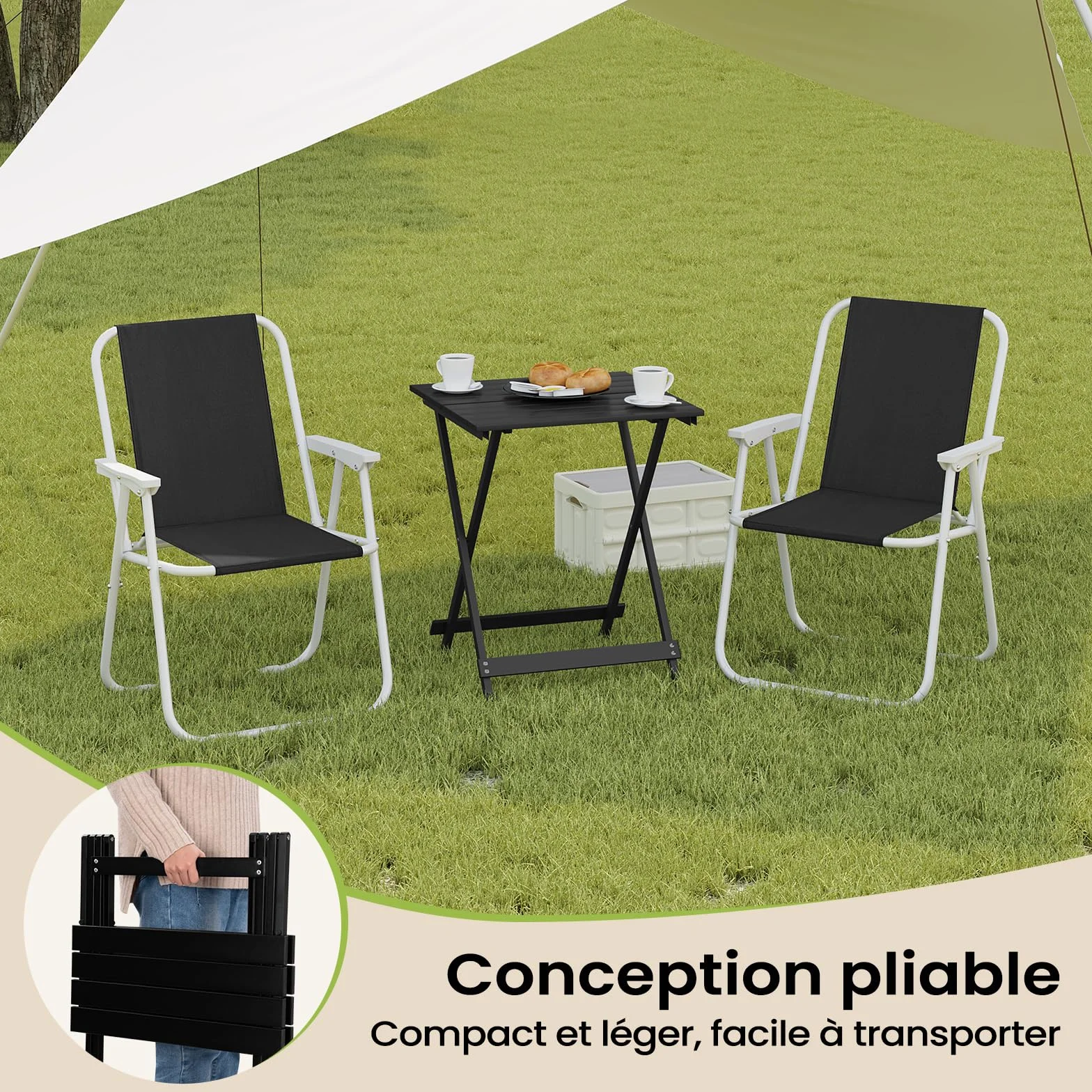 WOLTU Table de Camping en Aluminium Pliante 50,5x47x59,5cm Noir