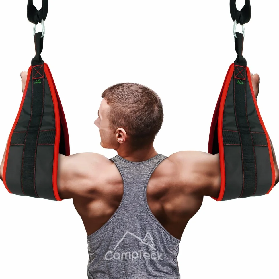 Sangles Abdominaux Rembourrées CampTeck U6833 avec Mousqueton pour Souspension, Gym Fitness, Noir, 1 Paire