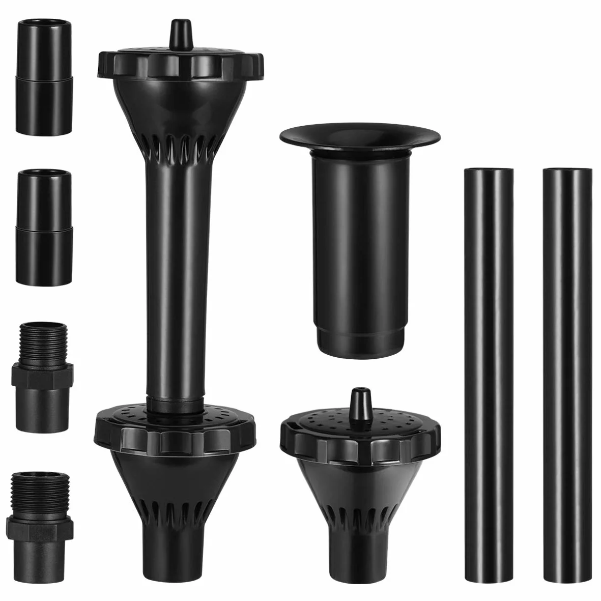 Yardwe Ensemble 9pcs Têtes de Fontaine à Eau pour Pompe Submersible, Buse Réglable en Hauteur, Plastique Noir