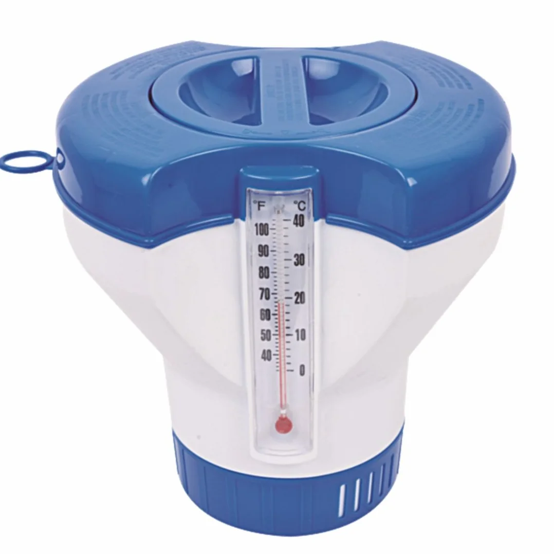 Avenli Doseur de Chlore pour Piscine Ø 22,8 cm avec Thermomètre, Distributeur de Produits Chimiques pour Tablettes Ø 7,5-10,5 cm
