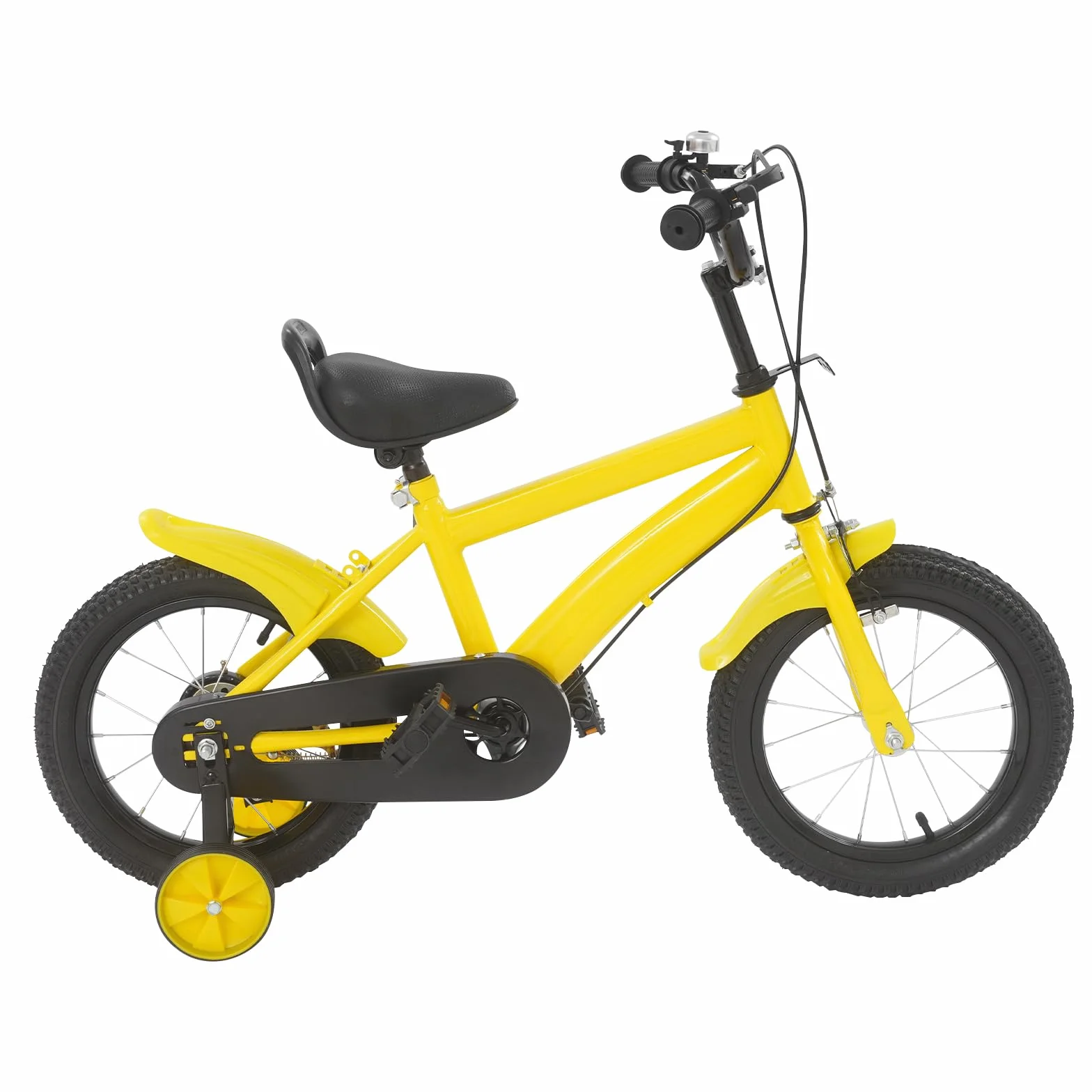 Vélo pour enfant 14 pouces, avec stabilisateurs, vélo pour garçon et fille, guidon et selle réglables en hauteur, cadre léger en acier au carbone, double système de freinage, garde-boue