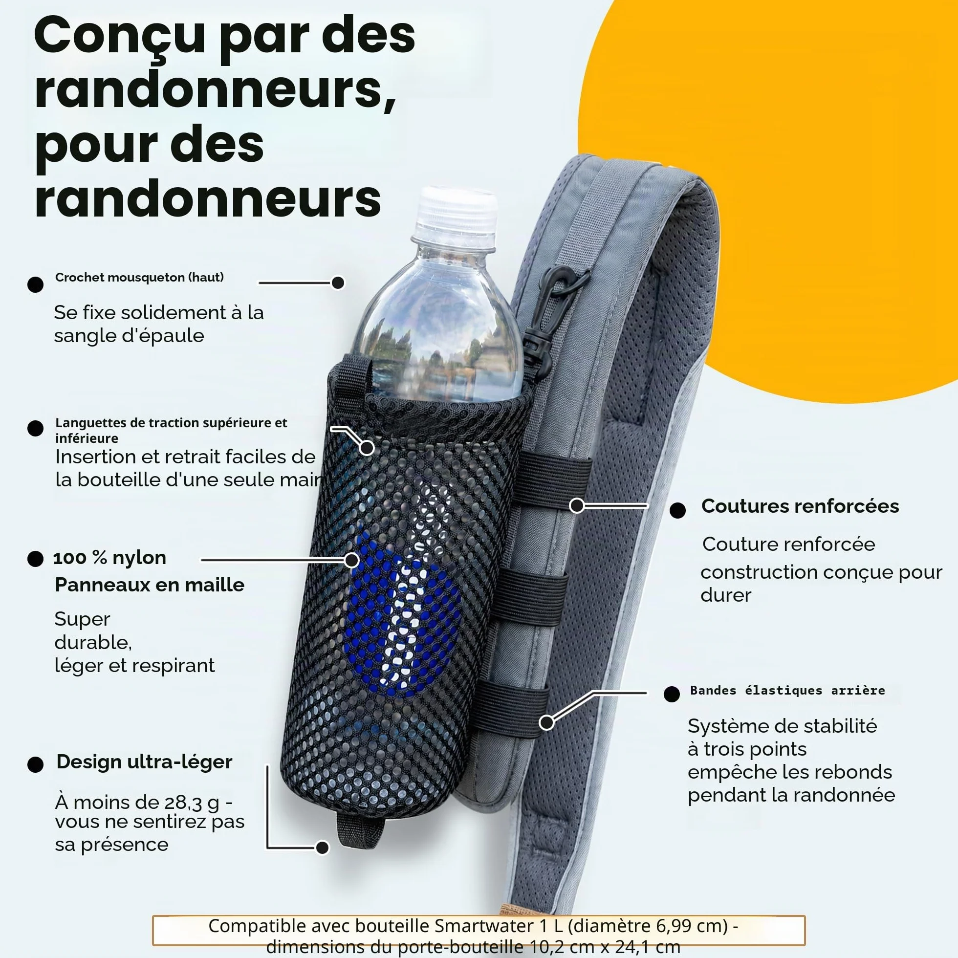 Sac à dos bandoulière porte-bouteille d'eau