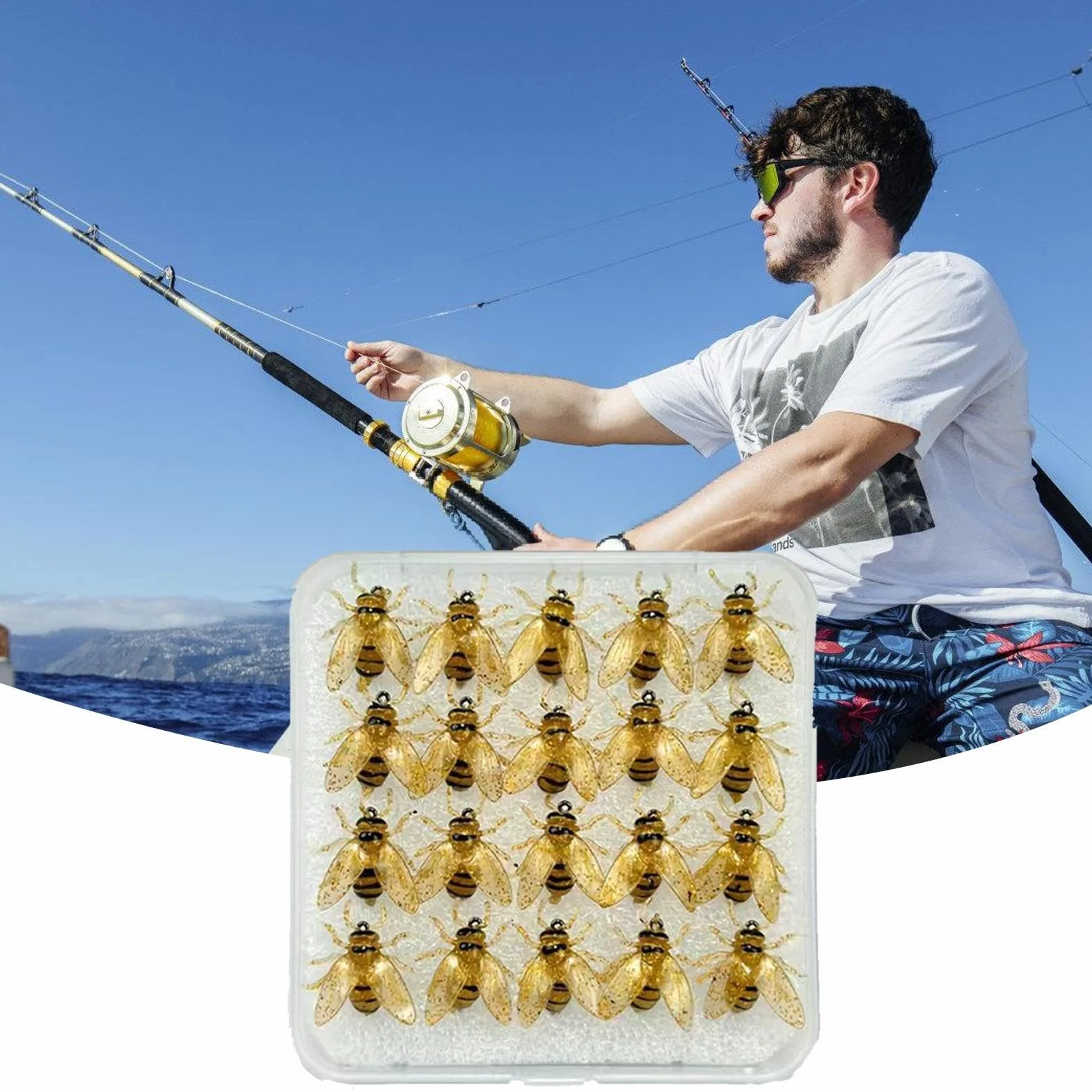 Appât de Pêche à la Mouche pour Truite - 20X Leurres Simulés en Forme d'abeille avec Étui,Équipement pour Eau Douce, Eau Salée, Lac, Rivière, Étang et Mer Profonde