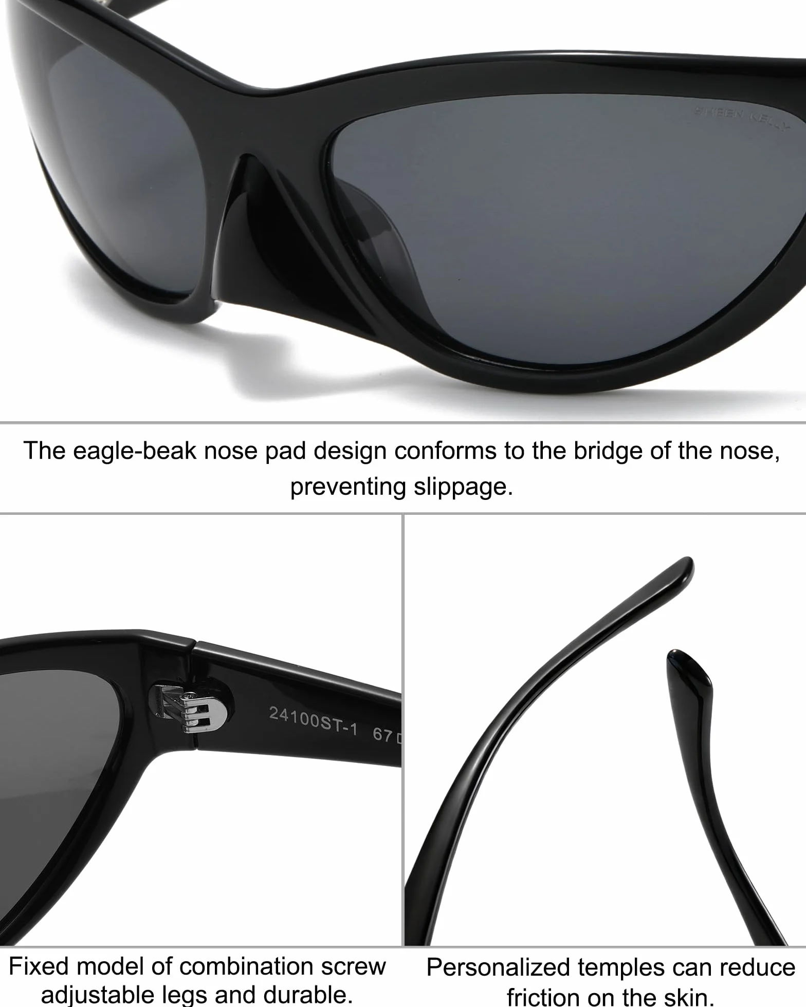 SHEEN KELLY Lunettes de soleil Sport Polarisées enveloppantes TR90 pour homme et femme, style futuriste, ovales et miroir, Lunettes cyclisme