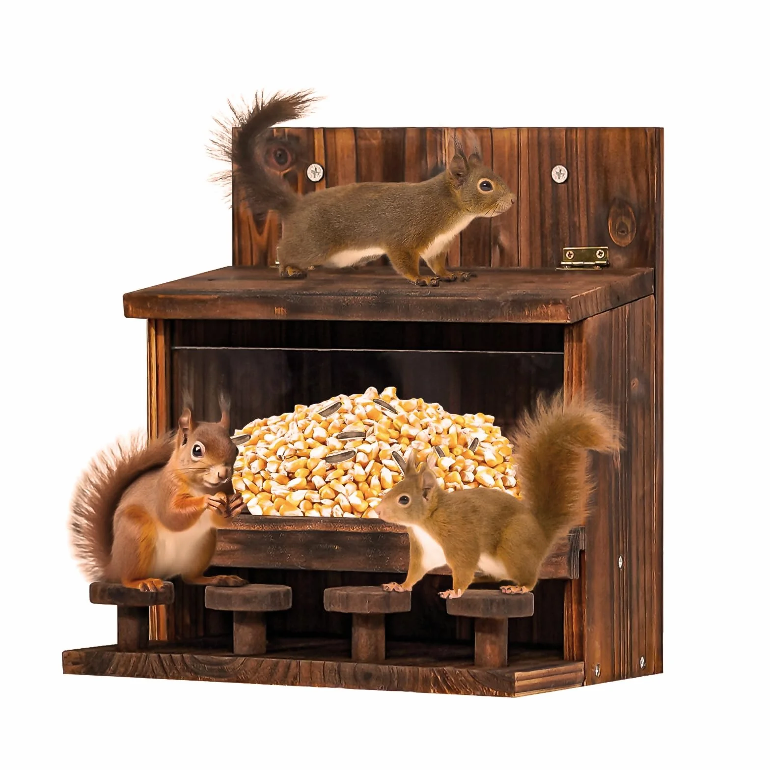 Mangeoire Écureuil en Bois 23,3 x 16,5 x 26 cm pour Jardin Terrasse