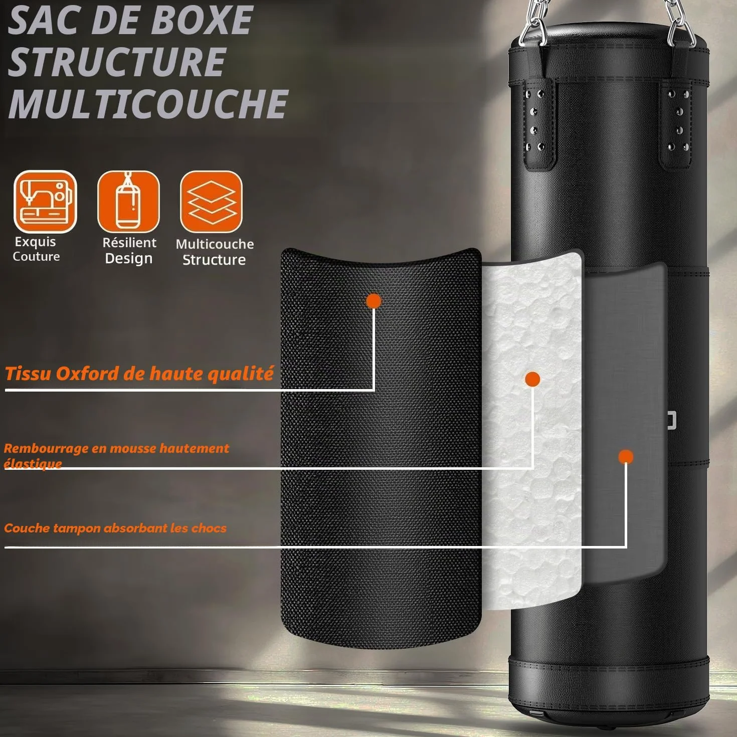 Sac de Frappe Adultes 120 cm Lourd - Kit avec Gants de Boxe 12 oz et Bandes de Main 5 m - pour Entraînement MMA, Karaté, Taekwondo, à Domicile ou en Salle de Sport - Non Rempli