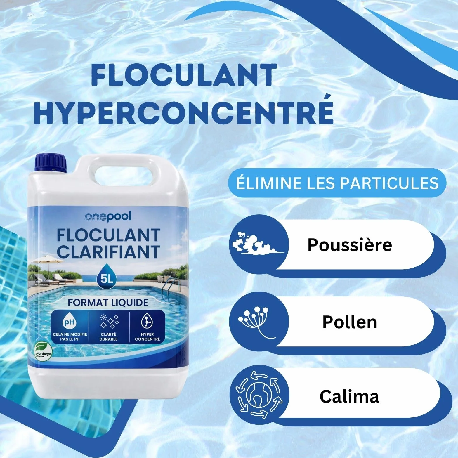 Onepool Floculant Piscine 5L Concentré Clarifiant Eau Trouble sans Métaux Lourds Compatible Tous Filtres