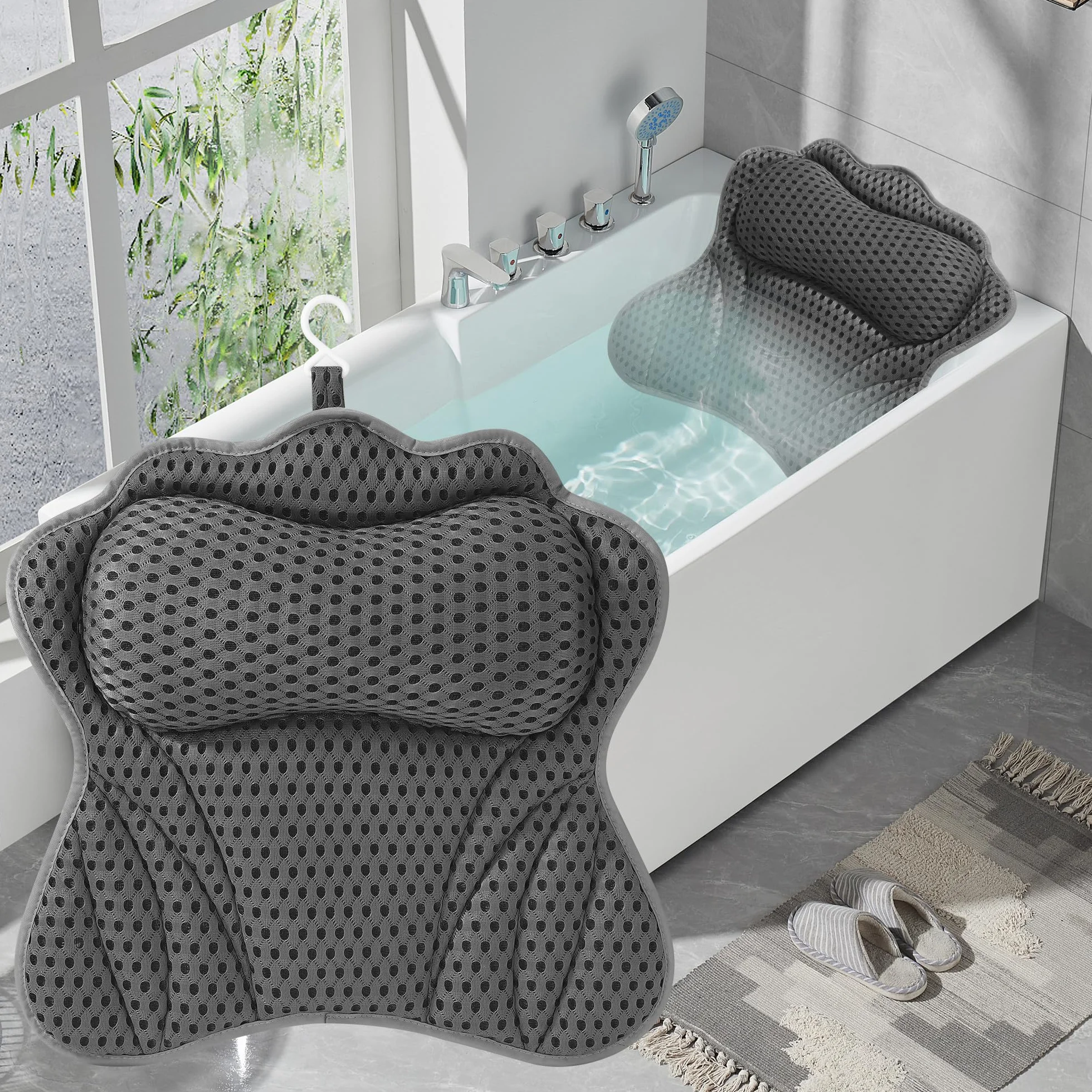 Coussin Baignoire Adulte 4D Air Mesh 6 Ventouses Antidérapantes