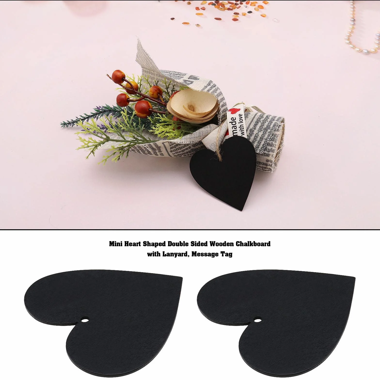 Lot de 20 mini tableaux noirs en forme de cœur en bois à suspendre pour décoration mariage