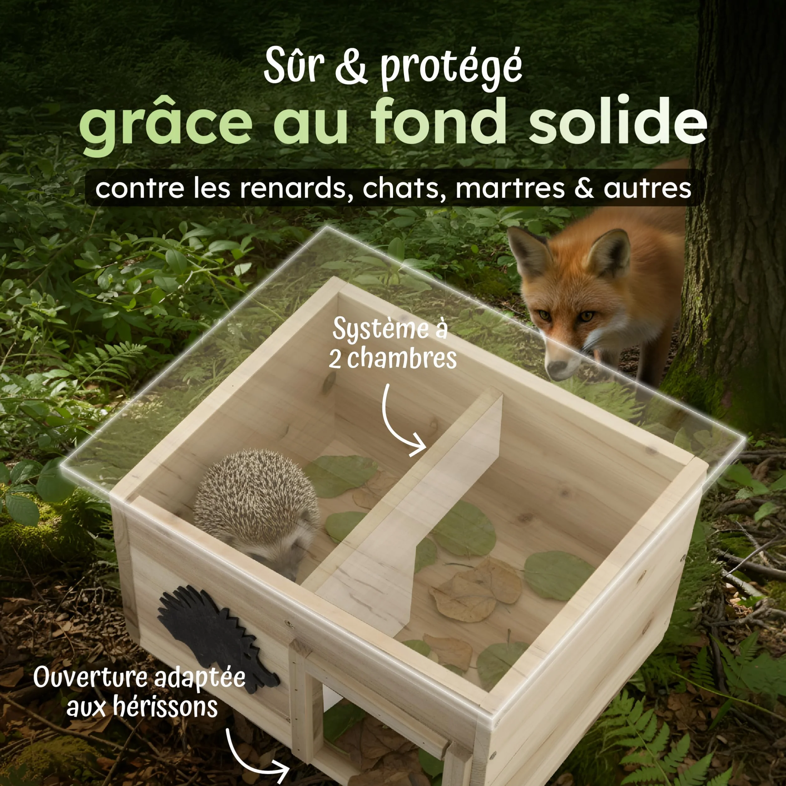 Moorland Cabane Hérisson Bois FSC 32×26 cm Extérieur Fond Toit Amovible Modèle IH7