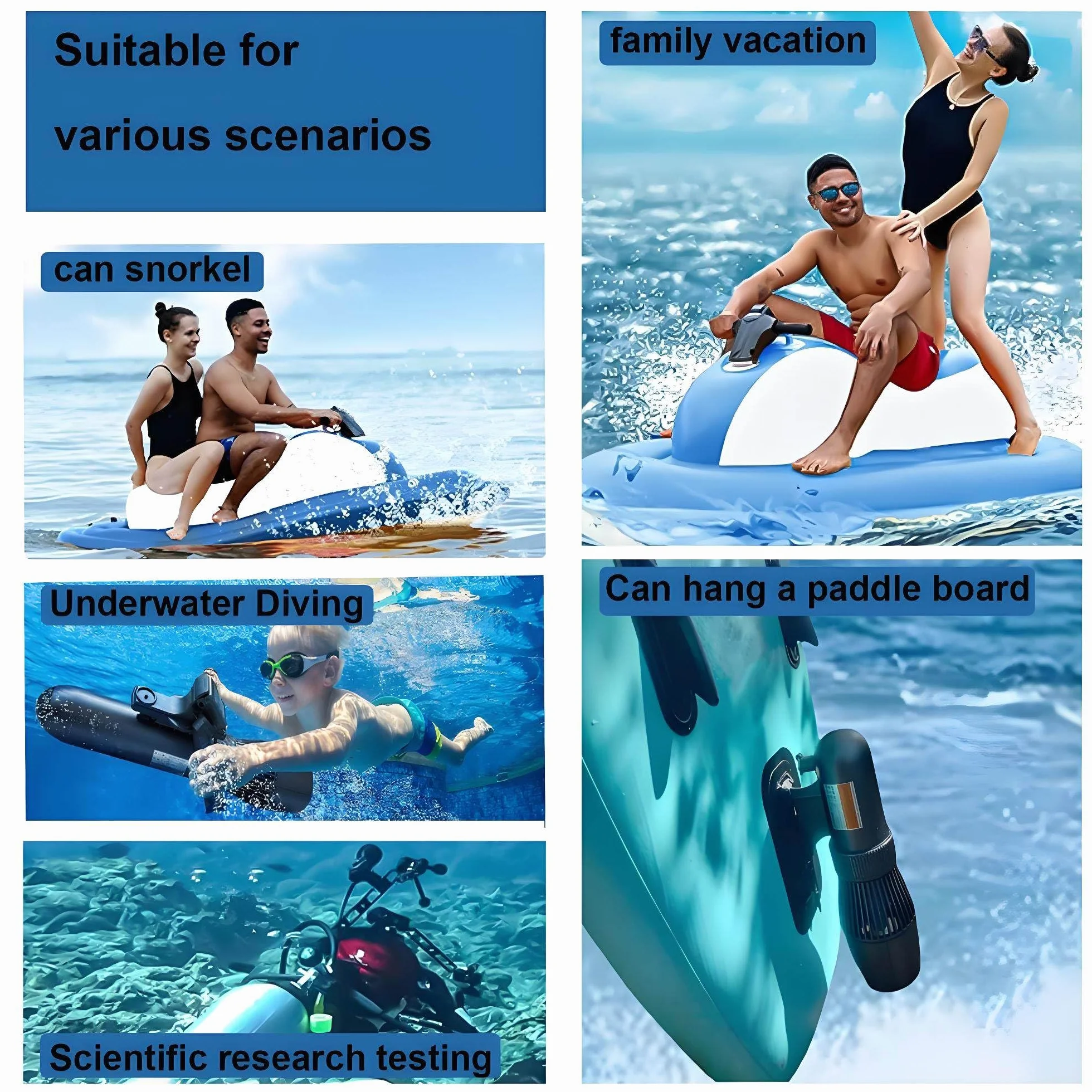 Scooter sous-Marin électrique 500 W, autonomie de 130 Minutes, équipé d'une poignée de plongée, Accessoires pour Paddle Board 7 km/h, Scooter sous-Marin Portable 16000mAh
