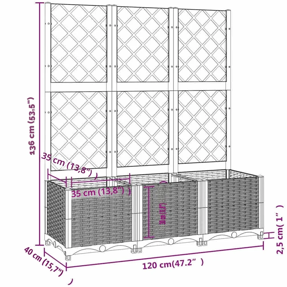 vidaXL Jardinière Treillis PP Noir 120x40x136 cm Bac Fleurs Terrasse Balcon