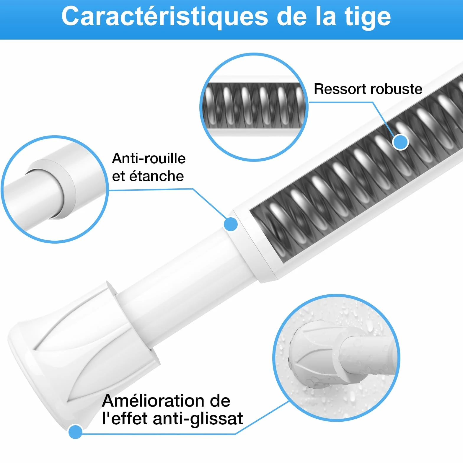 AIZESI Barre Rideau Extensible Sans Perçage Blanche 70-130 cm Diamètre 13 mm Charge Maximale 2 kg