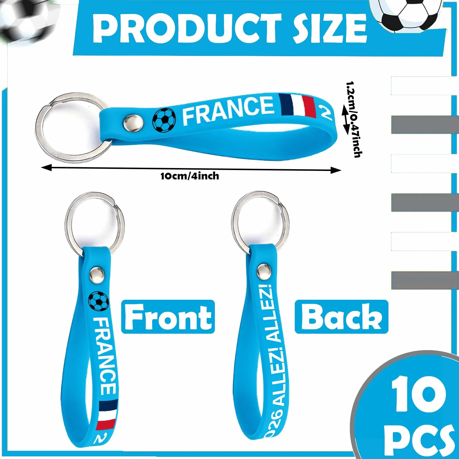 YESAH Lot de 10 porte-clés en silicone au design drapeau, lanière, cadeau robuste et flexible pour les fans, les fêtes, les événements d'équipe et l'organisation