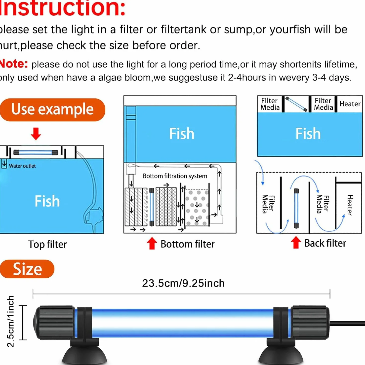 Funmo Stérilisateur UV Aquarium, Lampe Submersible pour Nettoyer Bassin et Poisson