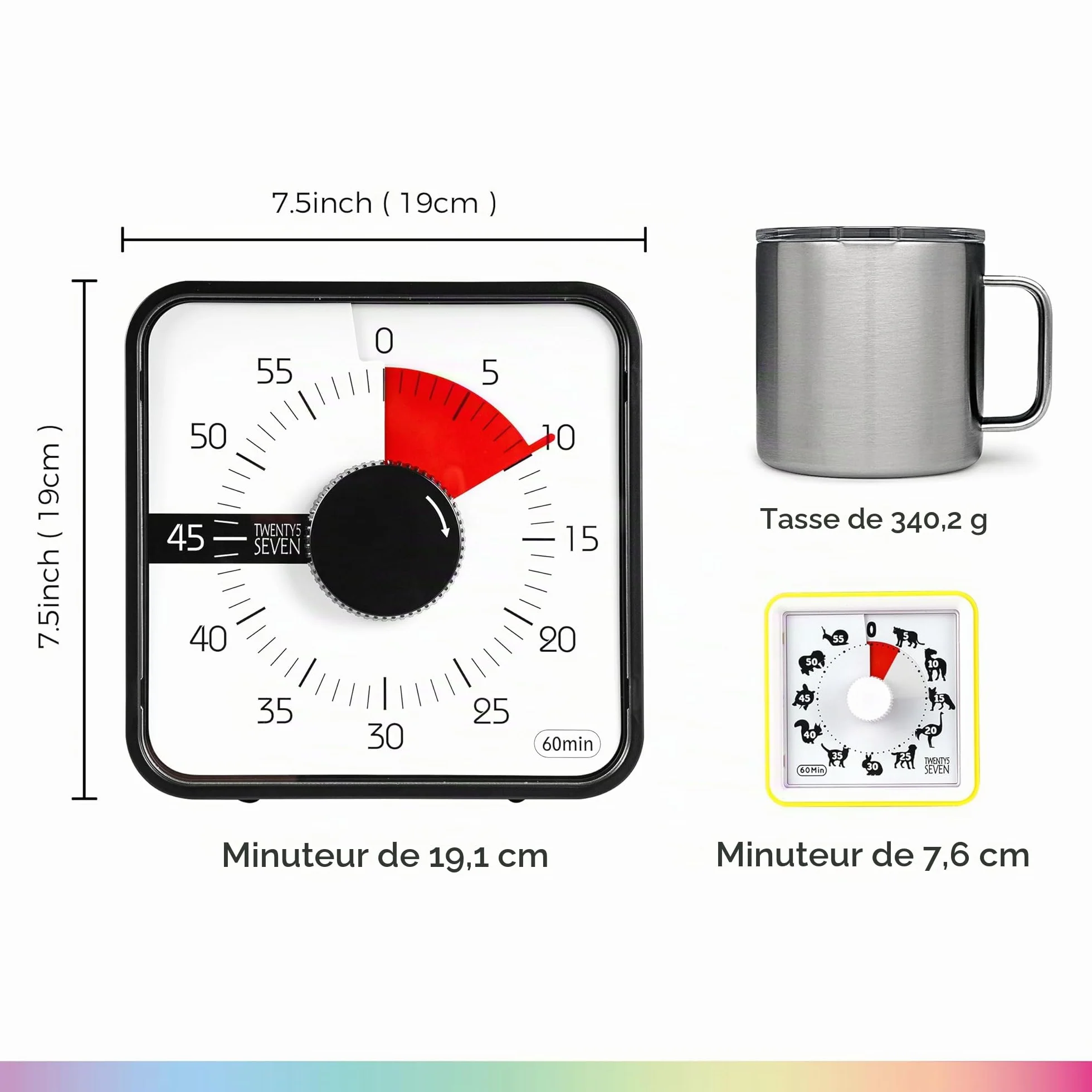 Minuteur à rebours 19 cm visuel pour salle de classe cuisine bureau noir