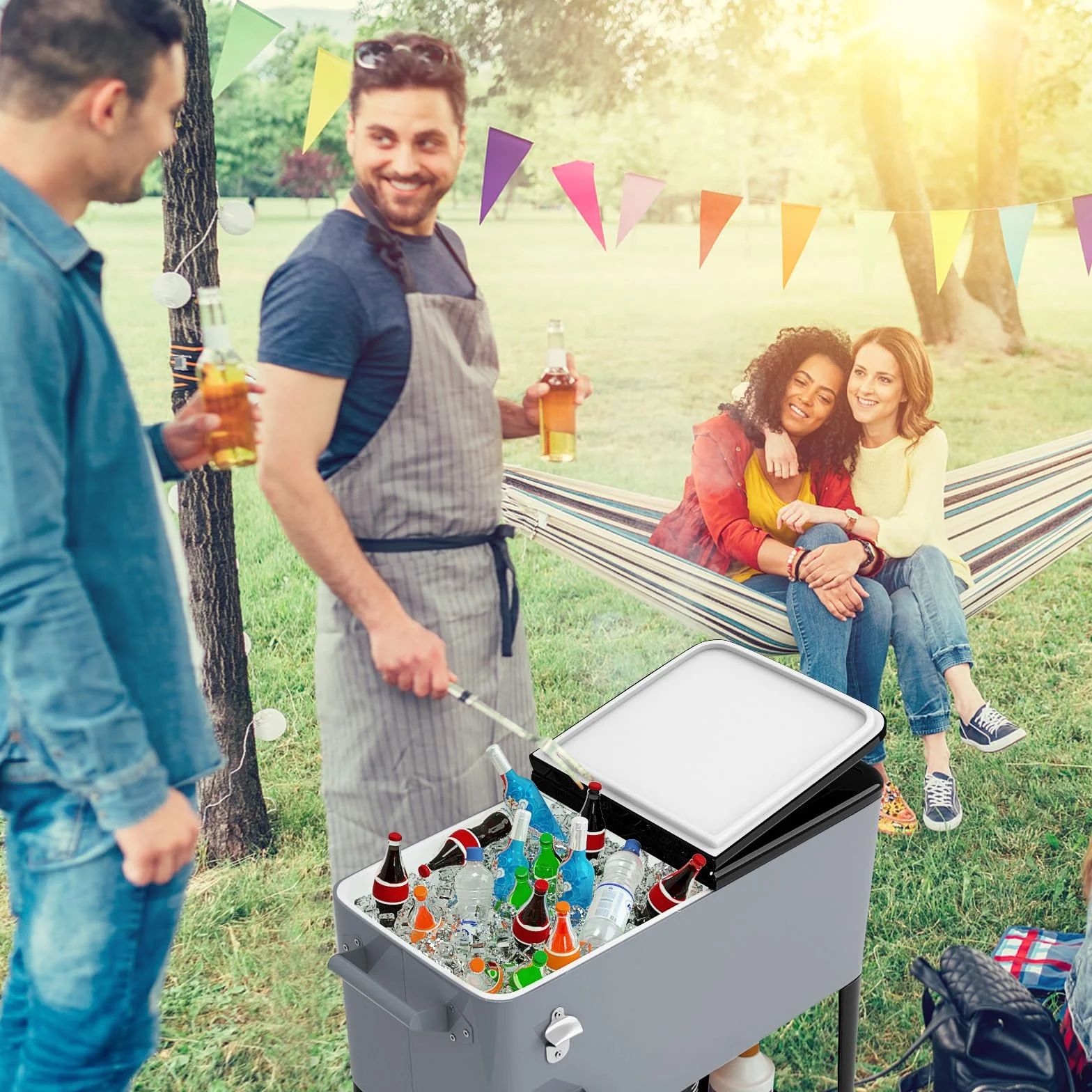 COSTWAY Chariot Isotherme Roulant 76 litres Réfrigérant avec Roulettes Universelles Ouvre-Bouteille