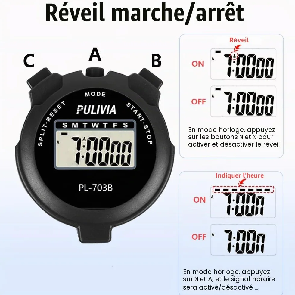 Chronomètre de Sport Numérique avec Horloge, Calendrier, Alarme, Grand écran, Chronomètre Numérique pour Entraîneurs, Course à Pied Entraînement Sportif, Noir