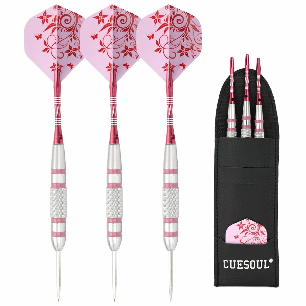 CUESOUL Ensemble de fléchettes à Pointe en Acier 21/22/23 Grammes avec Manches en Aluminium Durable 3 fléchettes Sac de fléchettes/étui