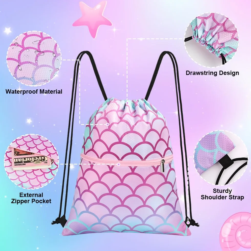 Sac à dos à Cordon pour Enfants, Sac de Sport pour Filles avec Poche Zippée Imperméable