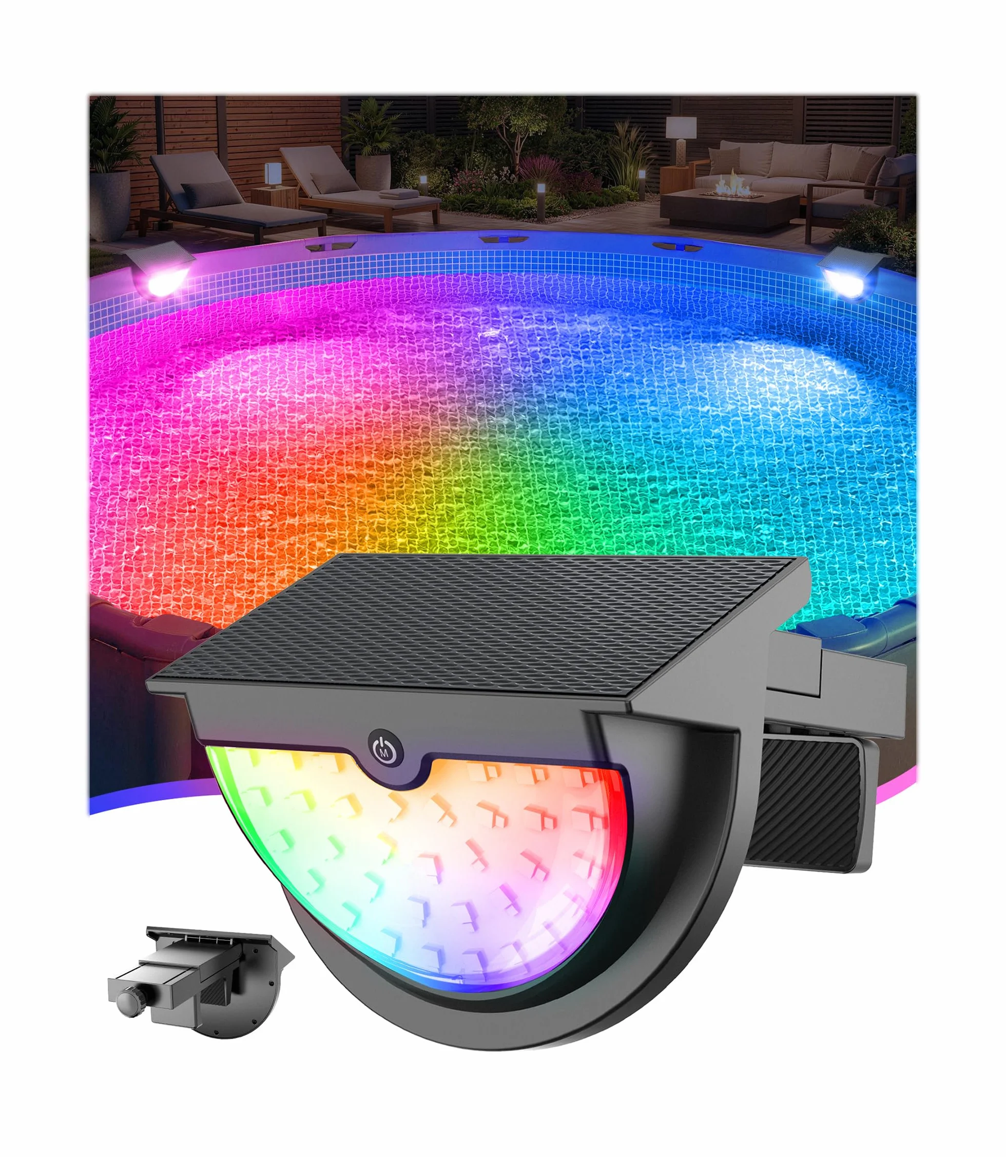 Lampe Piscine LED Solaire IP68 RGB, Eclairage Piscine Hors Sol sans Fil 10 Modes