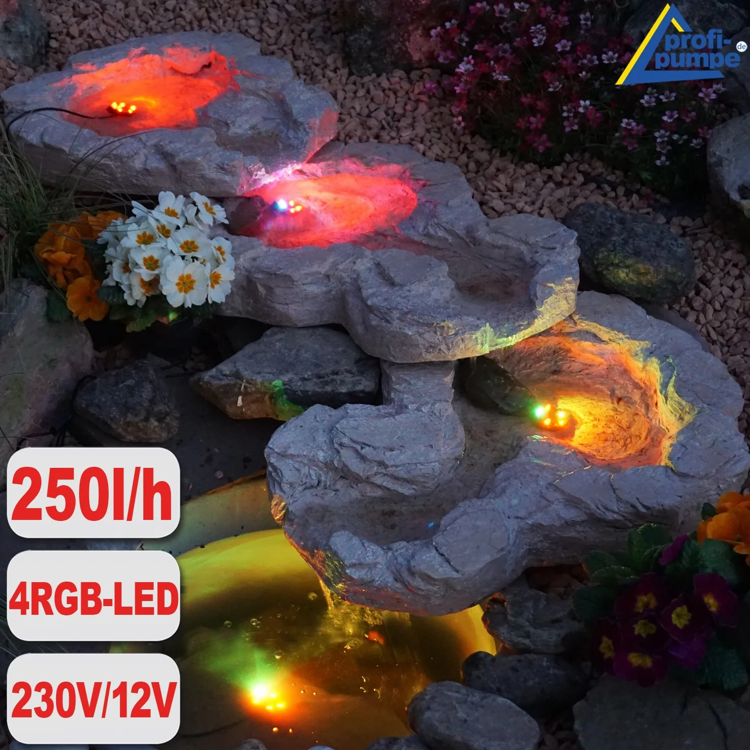 Kit Ruisseau de Source Gris Foncé avec Lampe 4 LEDs Pompe d'Étang