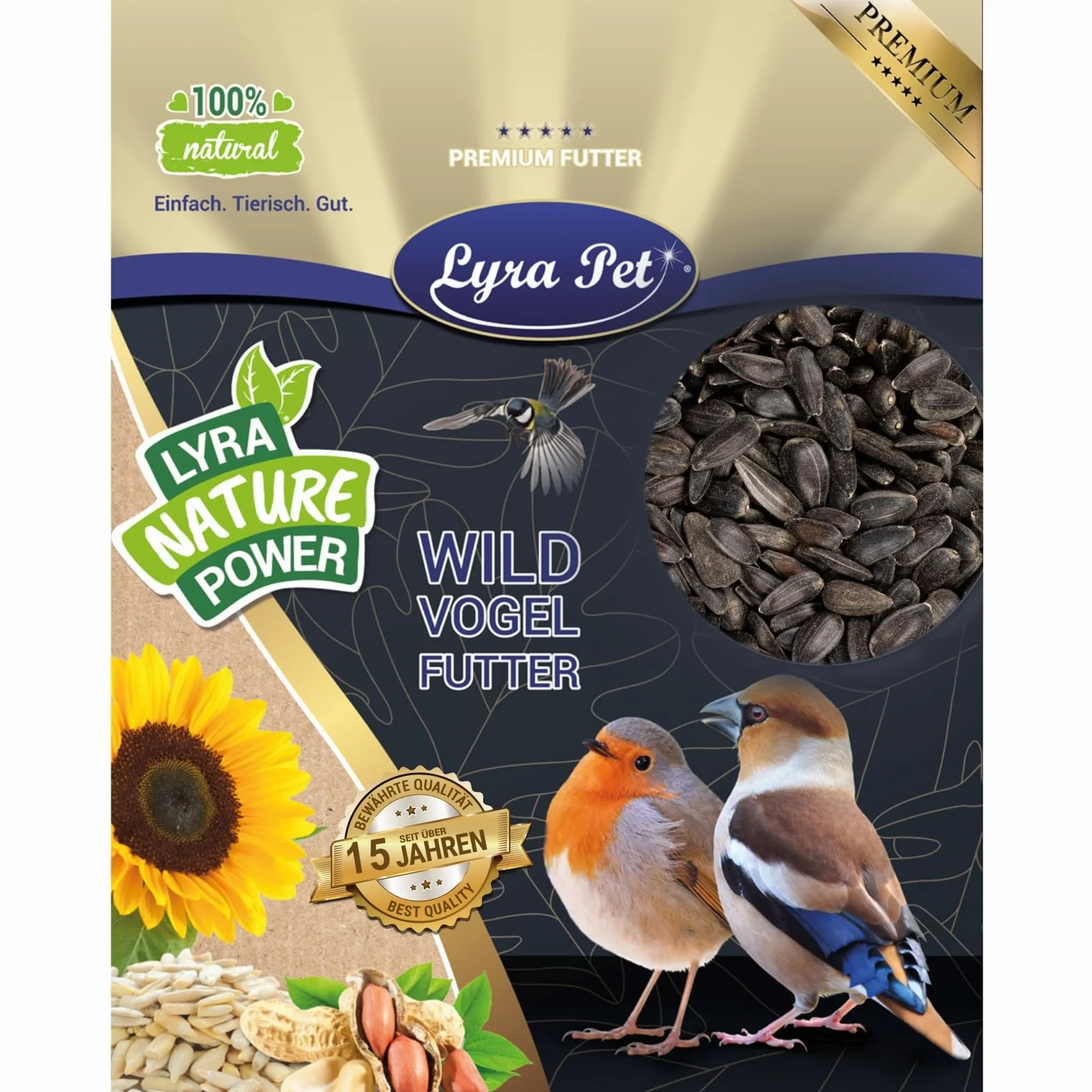 Graines de Tournesol Noir 25 kg Lyra Pet® Nourriture Oiseaux Sauvages Haute Teneur en Huile