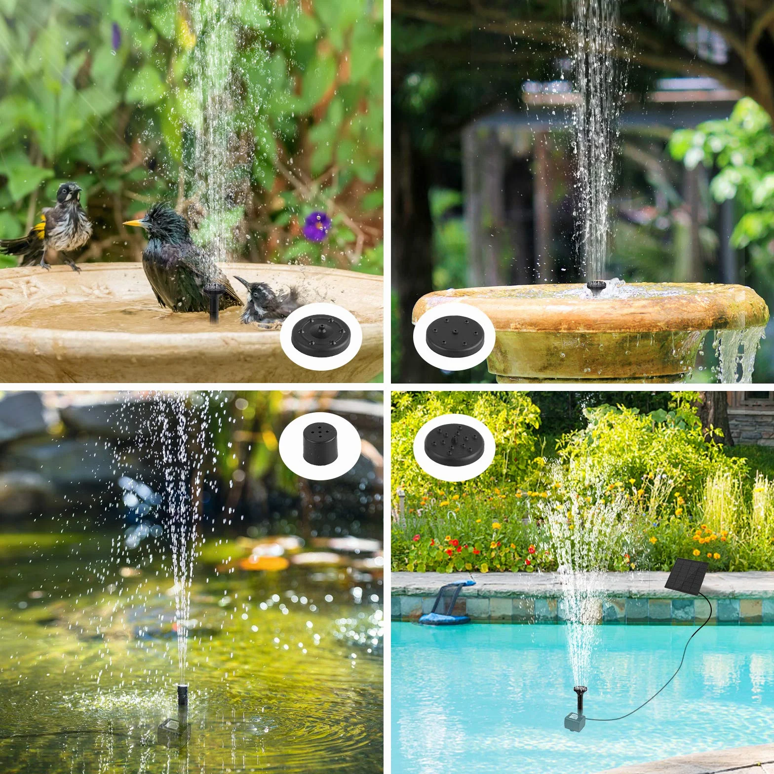 Fontaine solaire pompe bassin 1,2 W panneau solaire monocristallin pour jardin bain oiseaux réservoir poissons étang 4 styles