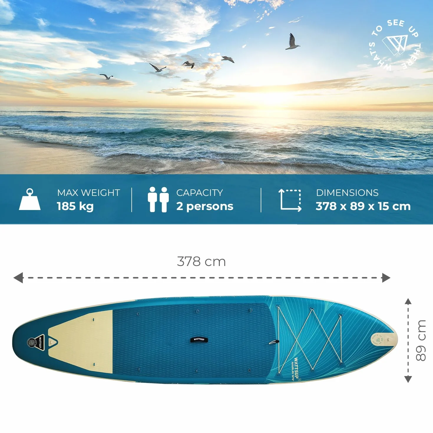 Wattsup - Sup Stand Up Paddle Gonflable - Gamme Essentials - Dropstitch - Pack Complet : Pagaie 2in1 Leash Pompe Sac de Transport