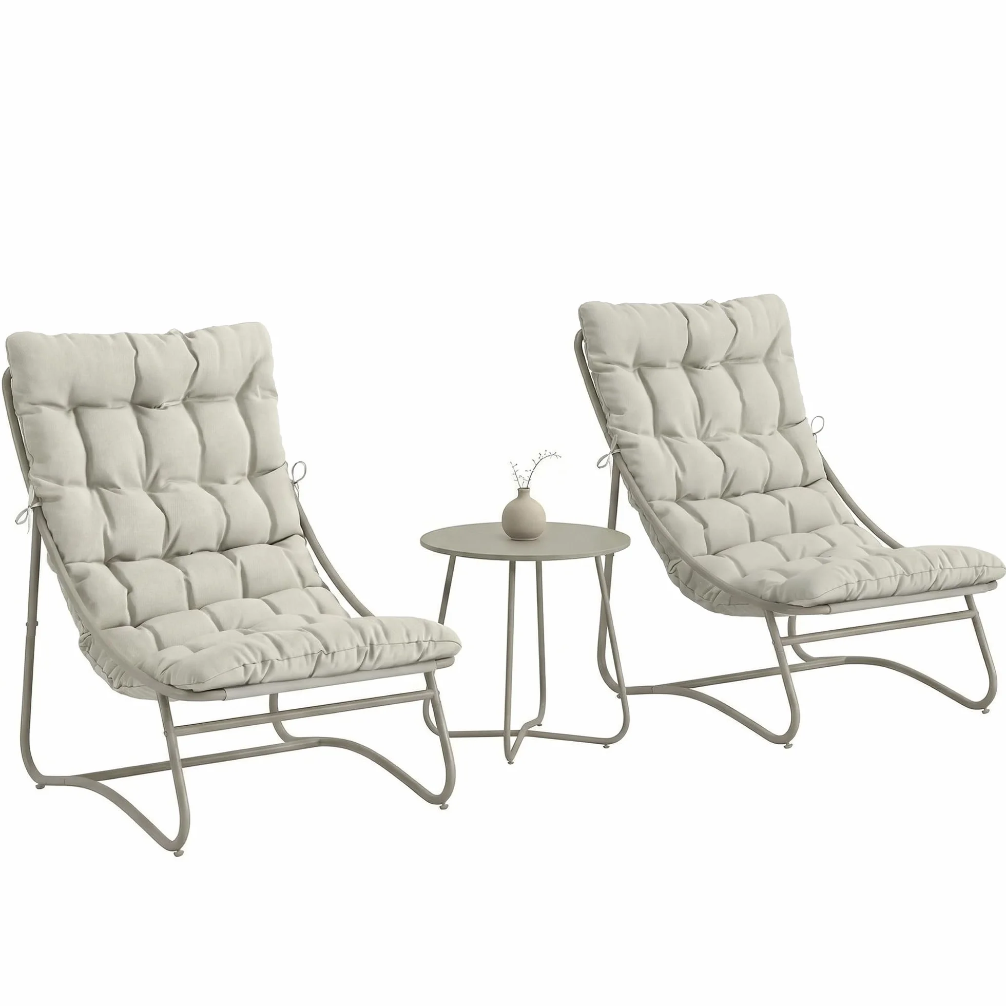 Outsunny Salon Bistro 3 pièces pour 2 Personnes, Table Ronde et Chaises d'Extérieur en Métal Gris Clair