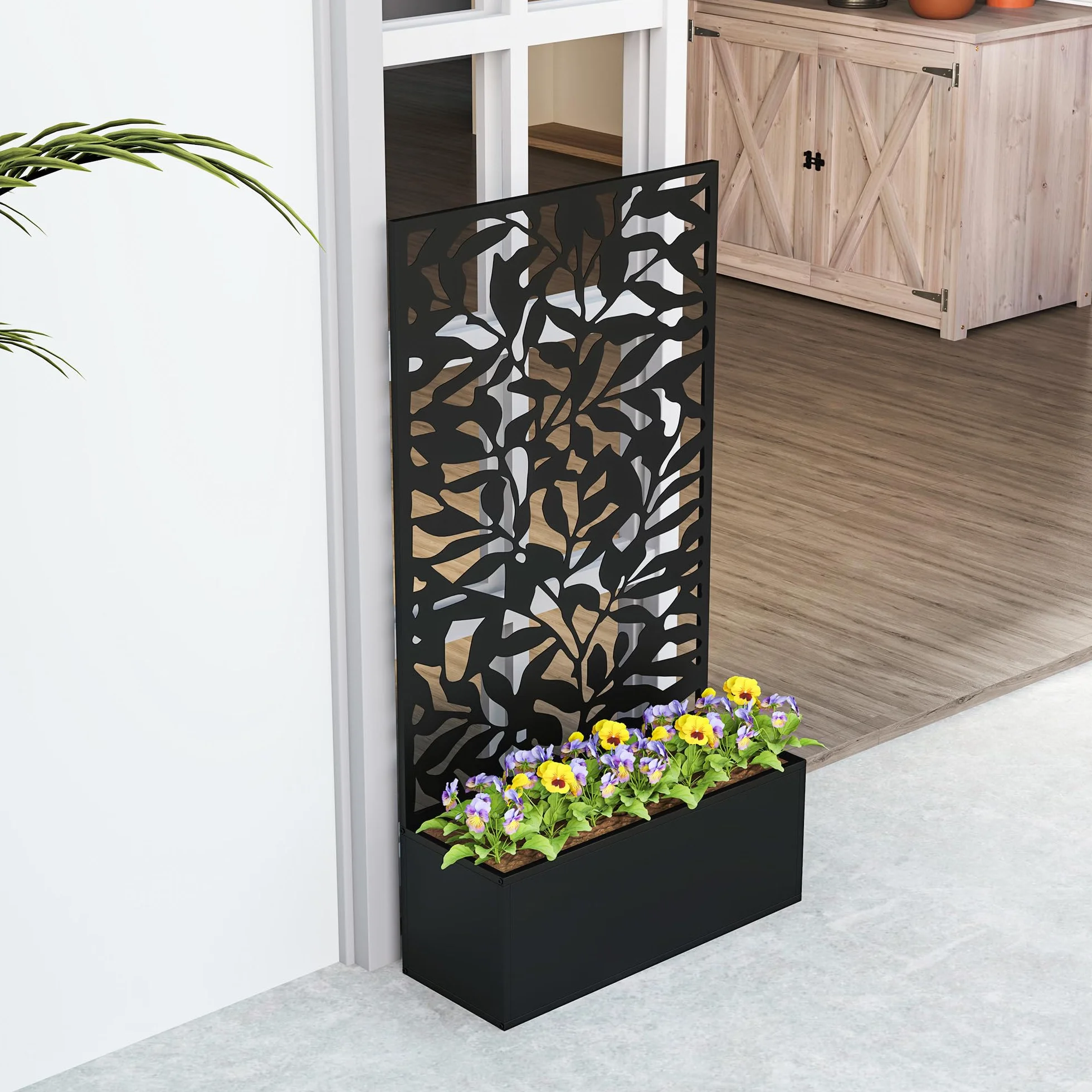 Outsunny Jardinière avec Treillis Brise-Vue Métal 61x23x113cm Noir