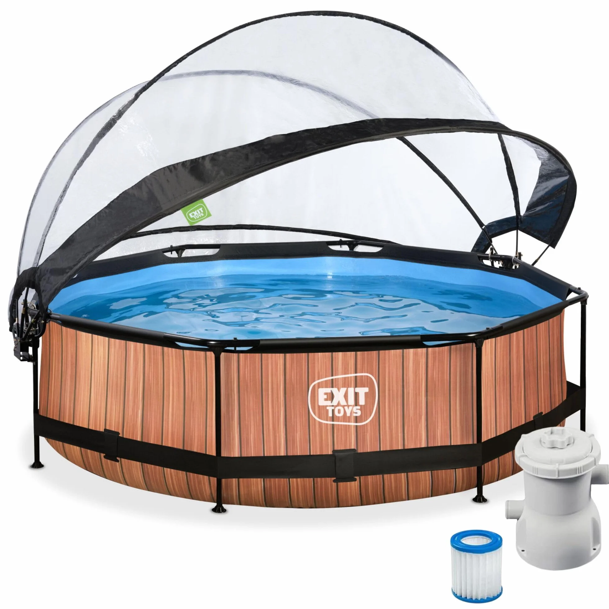 EXIT Toys Piscine Hors Sol Ronde ø 300 cm avec Dôme-Bâche et Pompe Filtrante Cadre en Acier