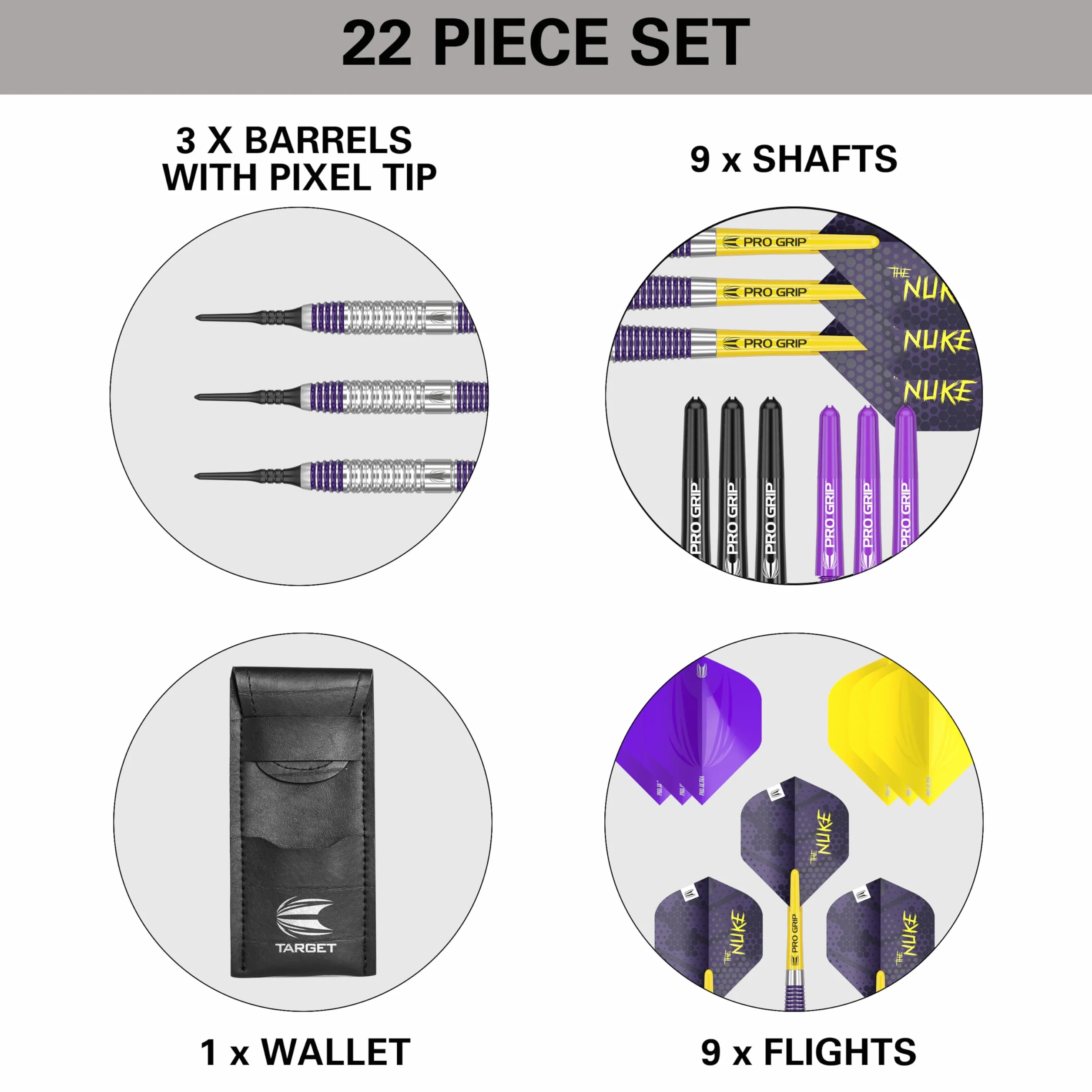 Target Darts Luke Littler Ensemble de Fléchettes à Pointe Souple en Laiton - Fléchettes à Pointe en Pixel 19G, Ensemble de Fléchettes The Nuke Player Edition, Flights de Fléchettes, Flèches et Étui