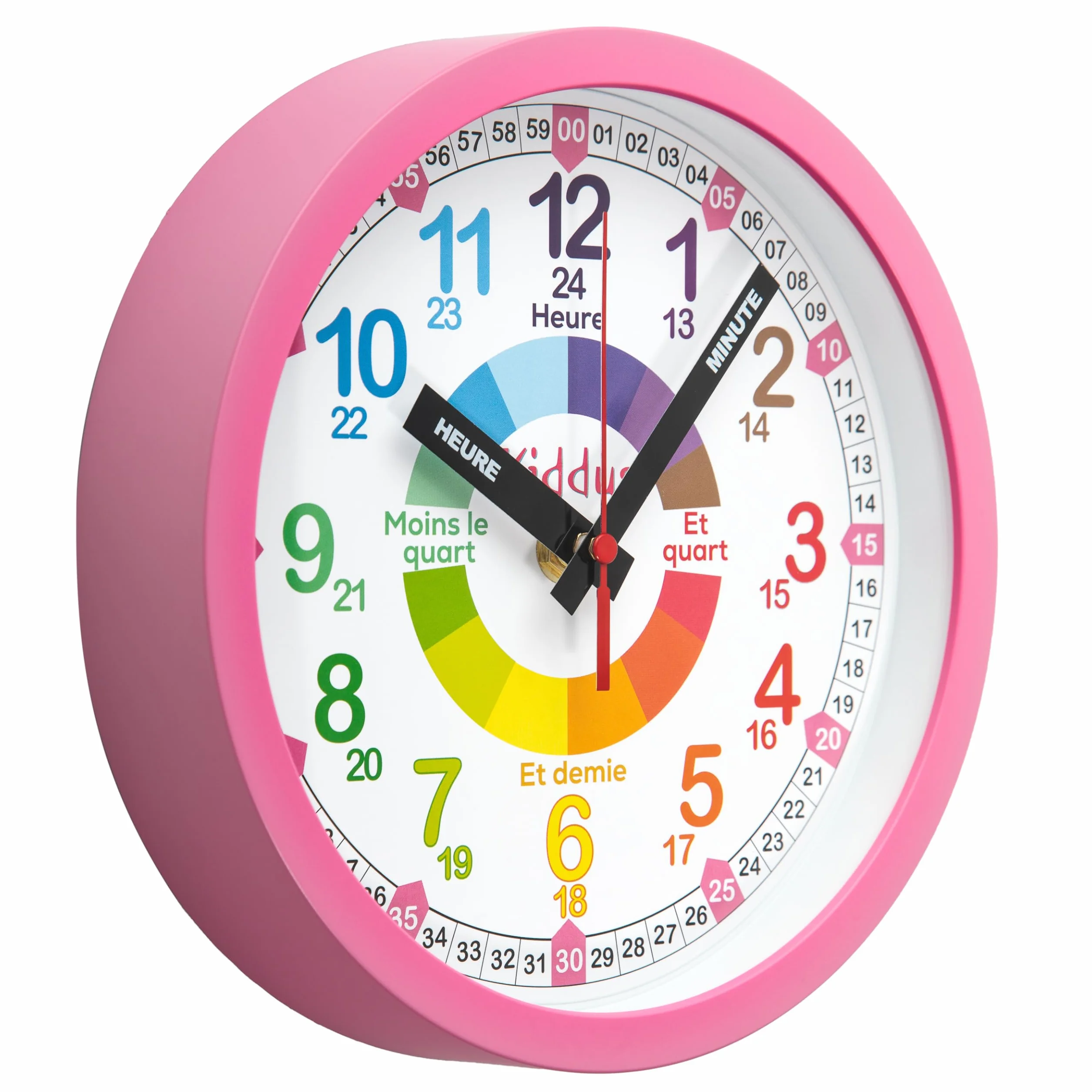 Horloge Murale Enfant Apprendre l'Heure 20cm Aiguilles Inscrites Silencieuse Chiffres Colorés