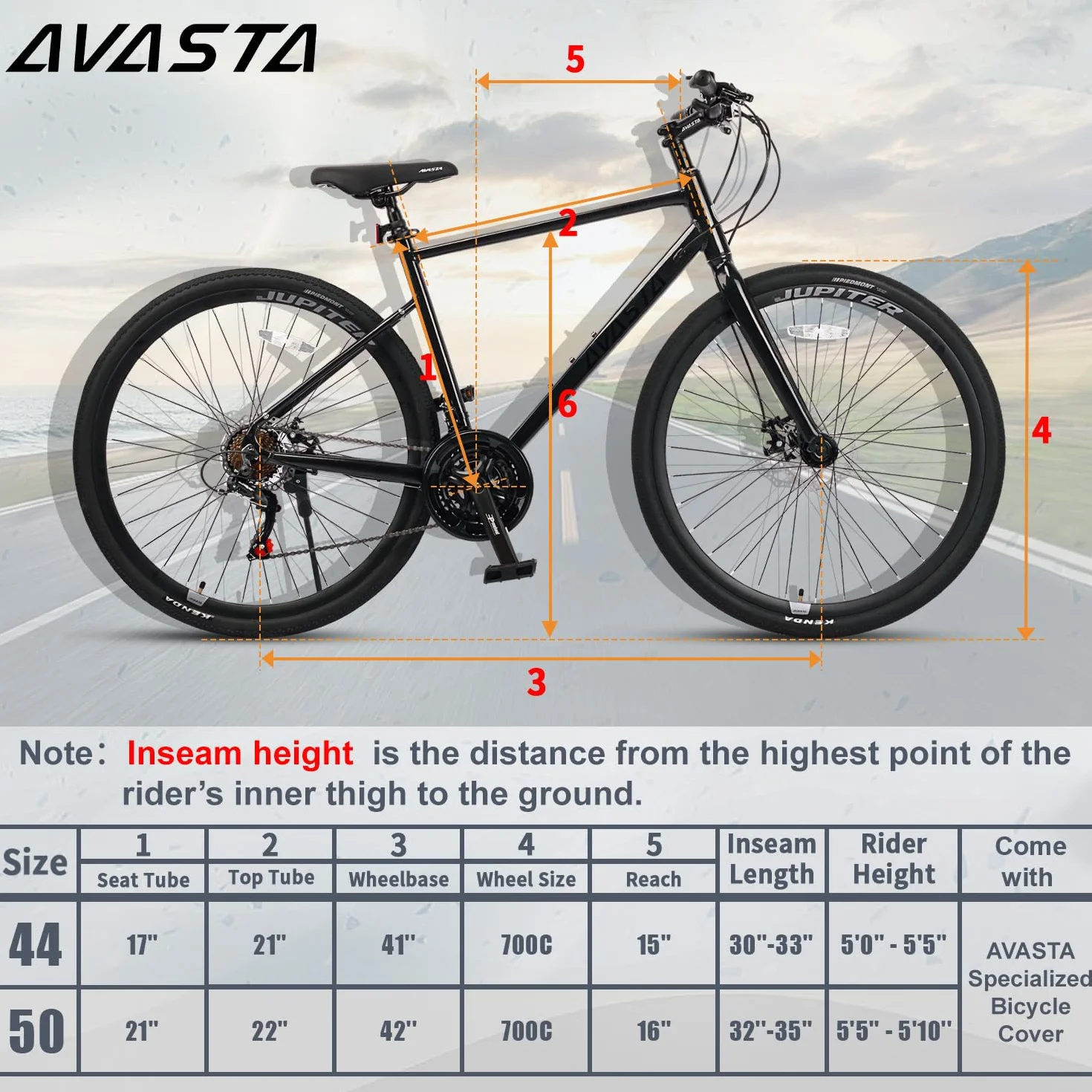 AVASTA Vélo de Course Adulte 700C 21 Vitesses Fourche Rigide Freins Double Disque 44 cm 50 cm