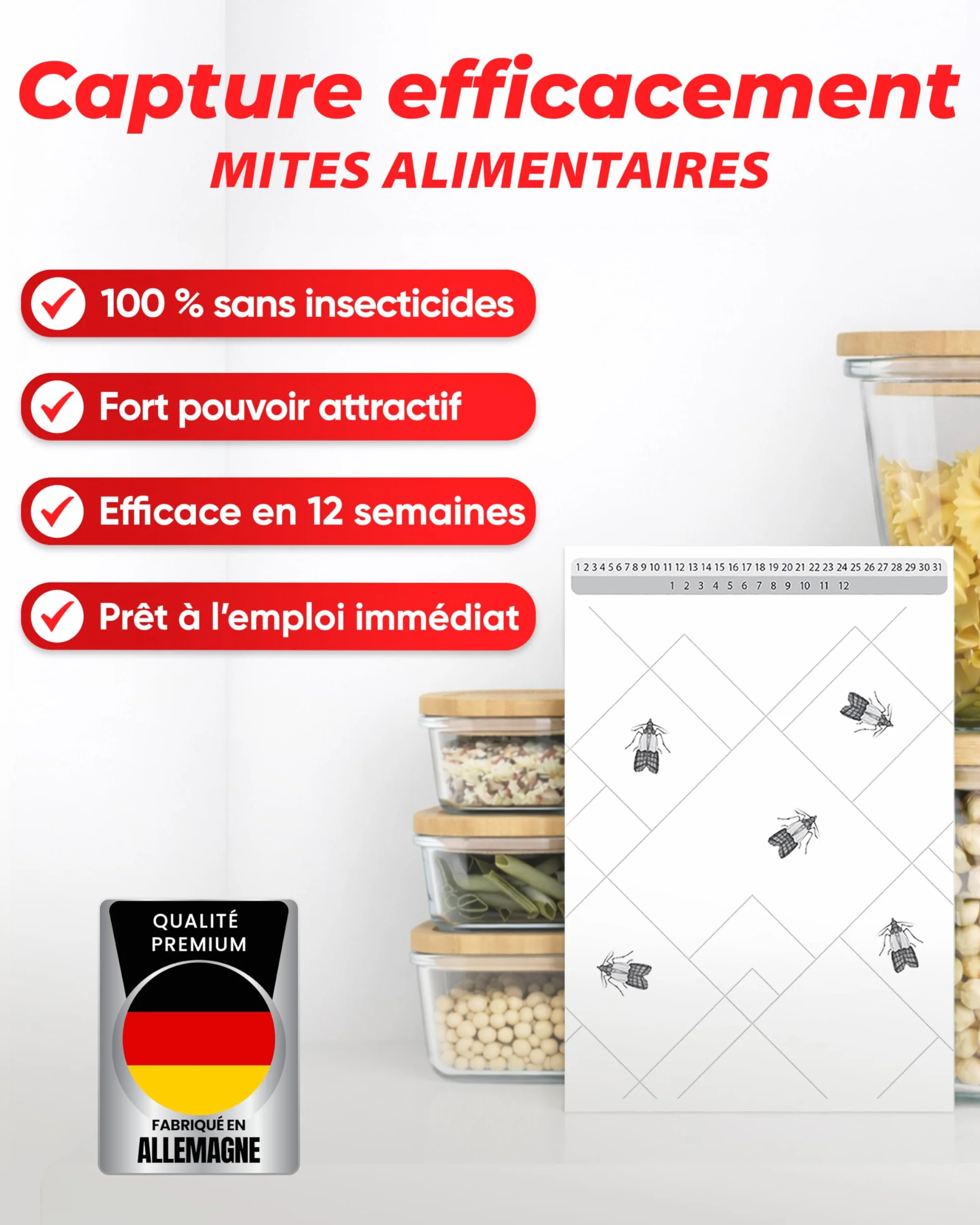 PIC Pièges à Mites Alimentaires 12 Pièges Anti Mites Alimentaires avec Phéromones Protection 8 Semaines