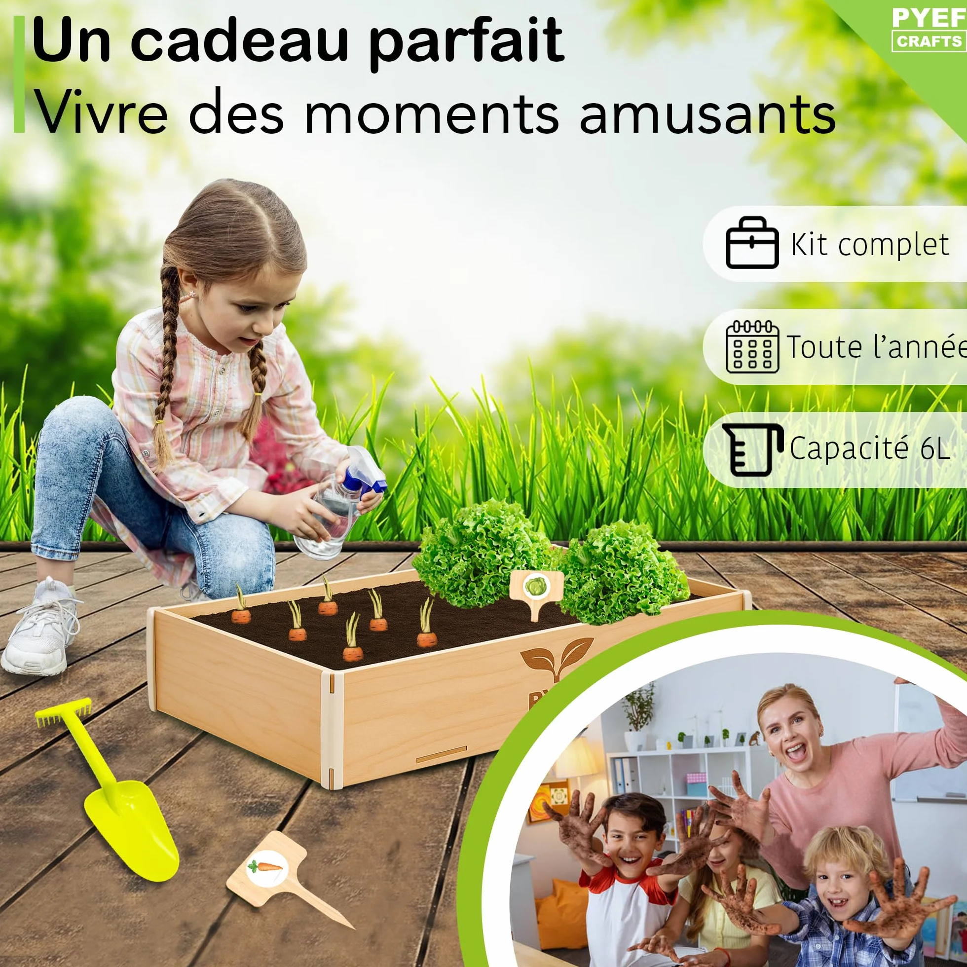 Kit Jardinage Enfant Plante à Faire Pousser - Prêt à Pousser Intérieur - 4 Variétés de Graines Potager