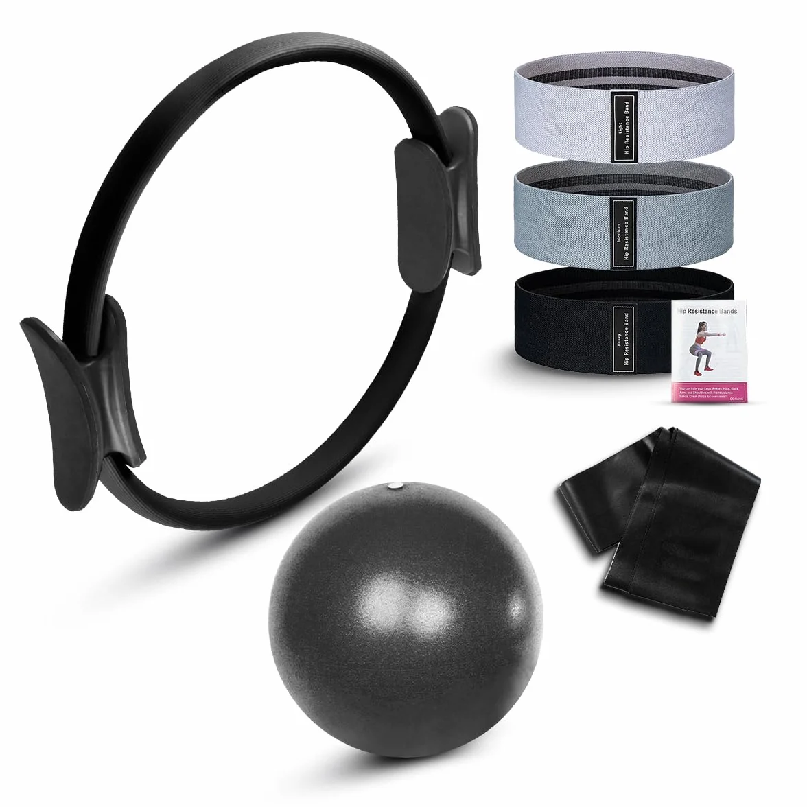 Kit Pilates Maison – Ensemble Pilate Ring - Mini Yoga Ball - 3 Bande de Resistance Musculation Maison - Elastique Sport - Gym Equipment
