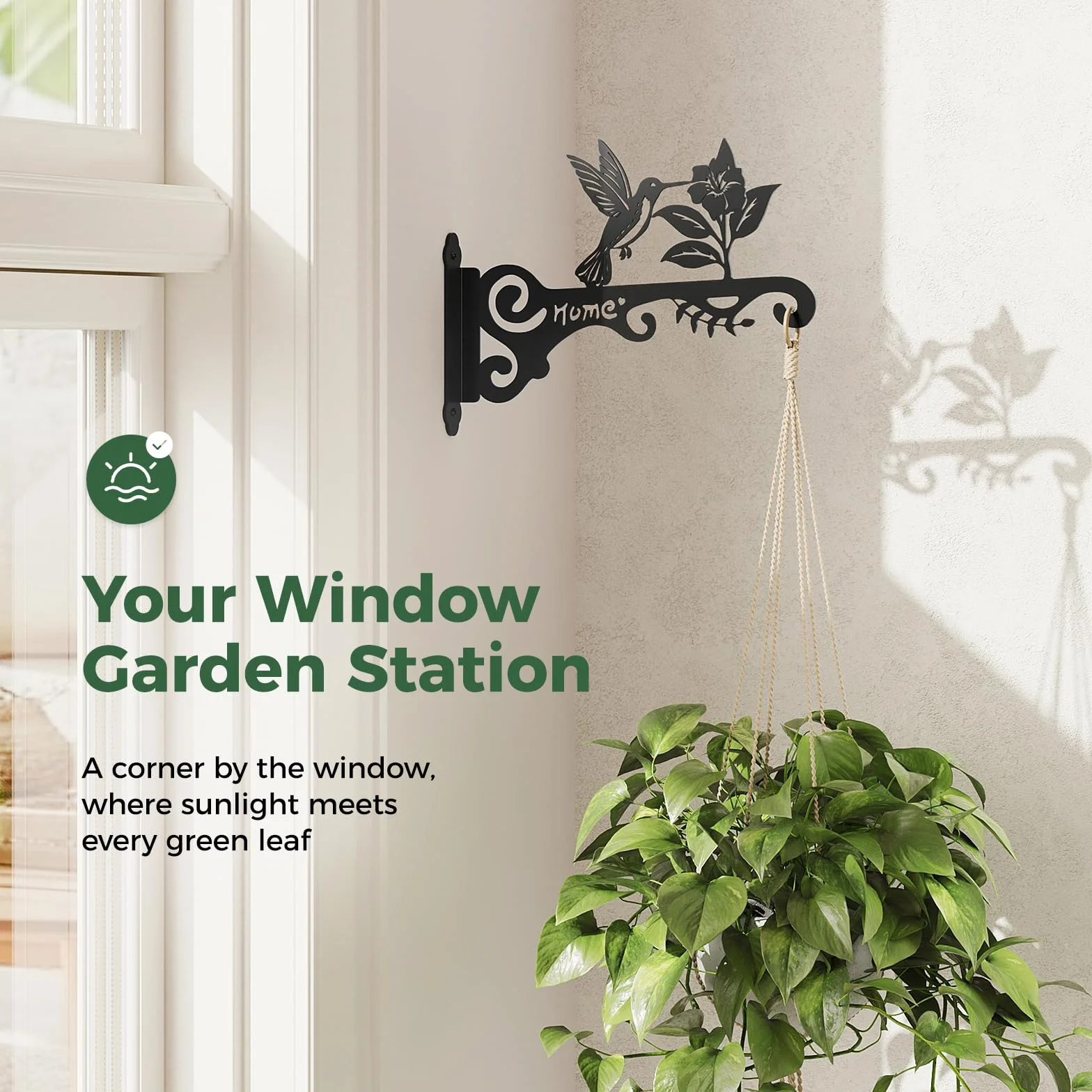 Bamworld Support jardiniere balcon 2 Pièces en Métal Décoratif, Suspension plante exterieur avec Motif Colibri
