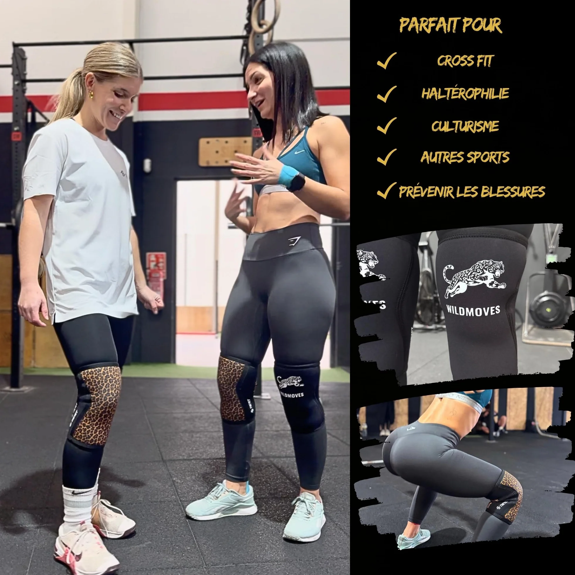 Theyet Genouillères Crossfit et Musculation Réversibles 7mm en Néoprène | Protections Sportives pour Genoux Animal Print Femme | Compression Haltérophilie Powerlifting, Fitness, Gym et Squat (Paire)