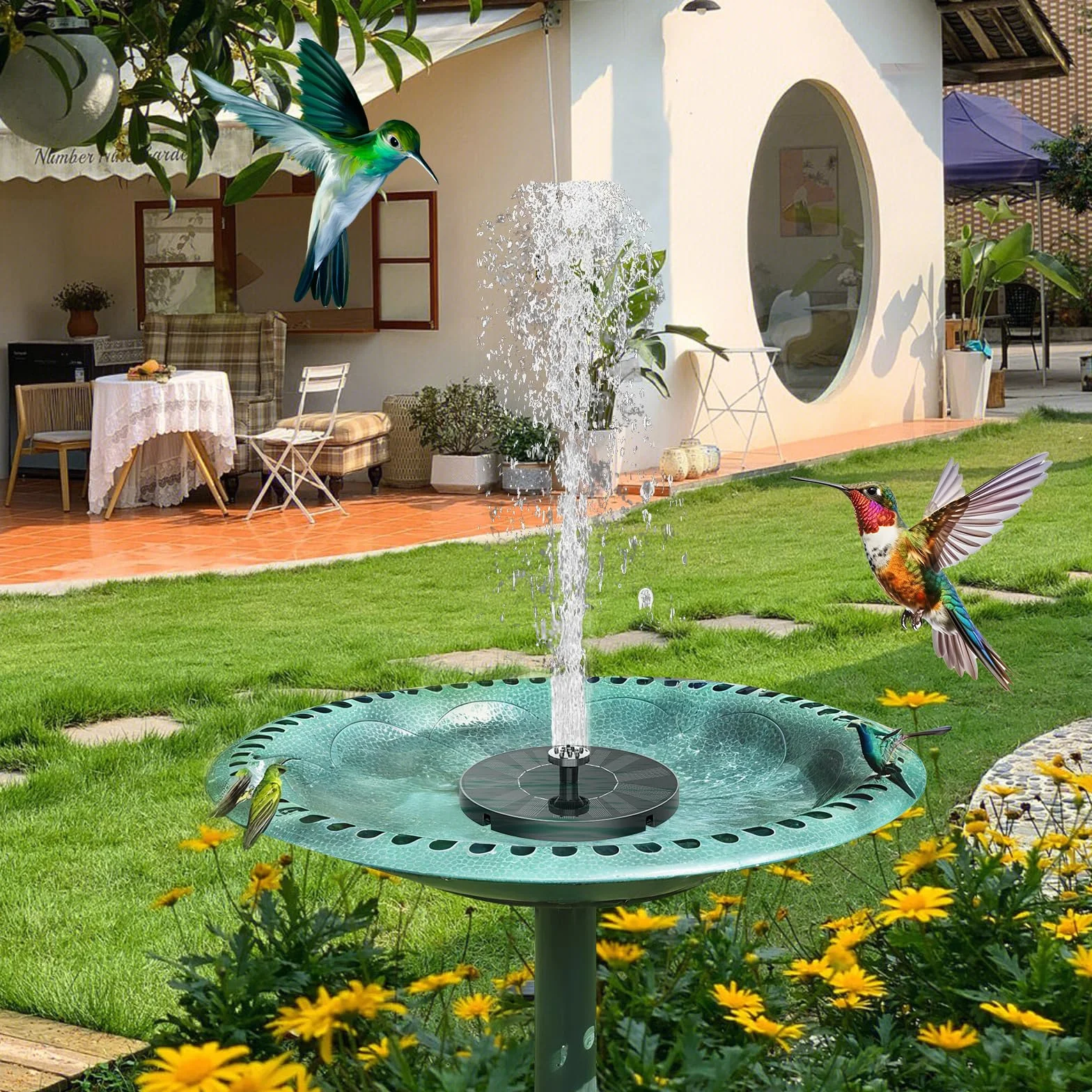 Fontaine Solaire Exterieure de Jardin, Flottante Pompe Bassin avec 7 Buse pour Étangs, Bassins à Poissons