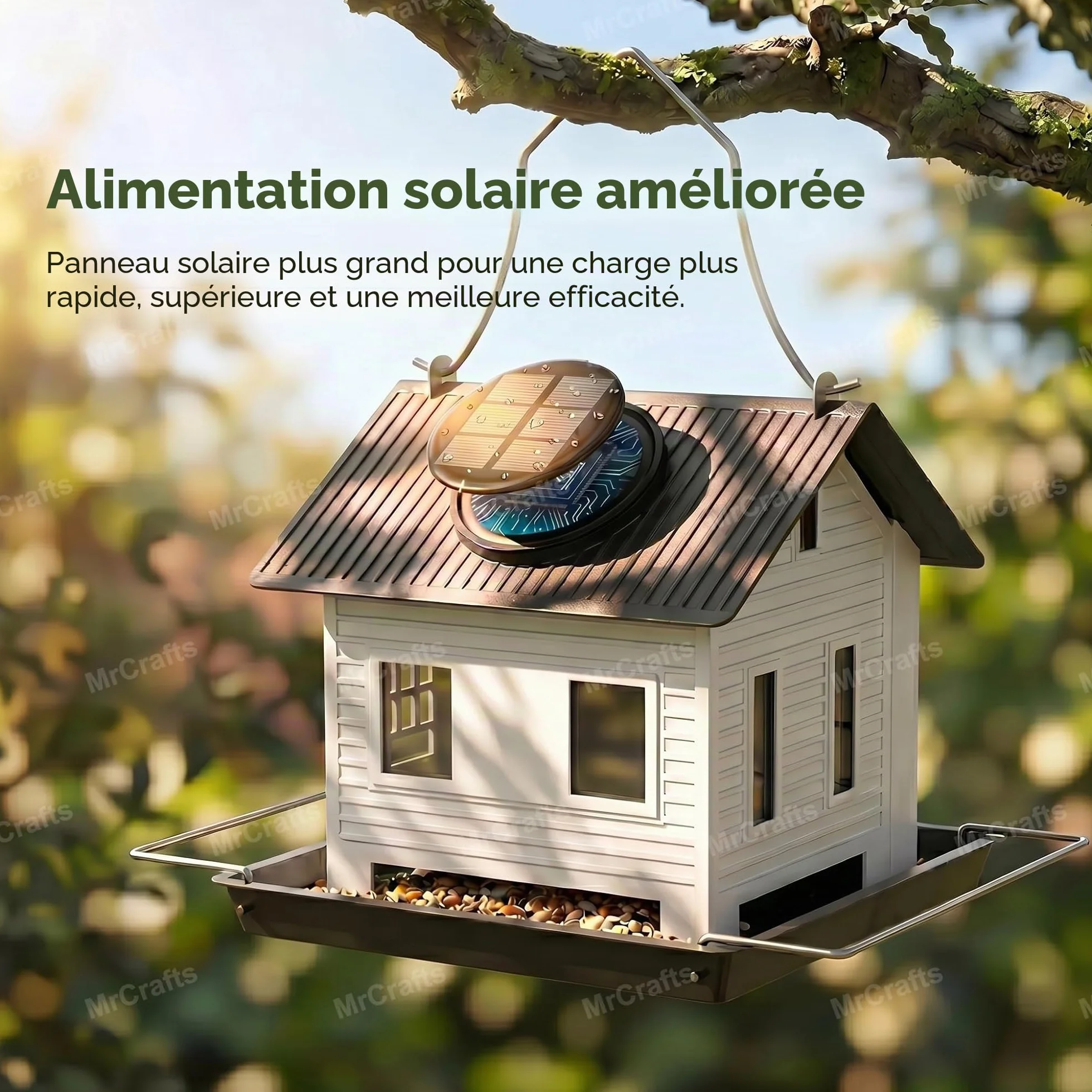 Mangeoire à Oiseaux pour Extérieur avec Lumière Solaire, Metal Bird Feeder - Style Maison Métal